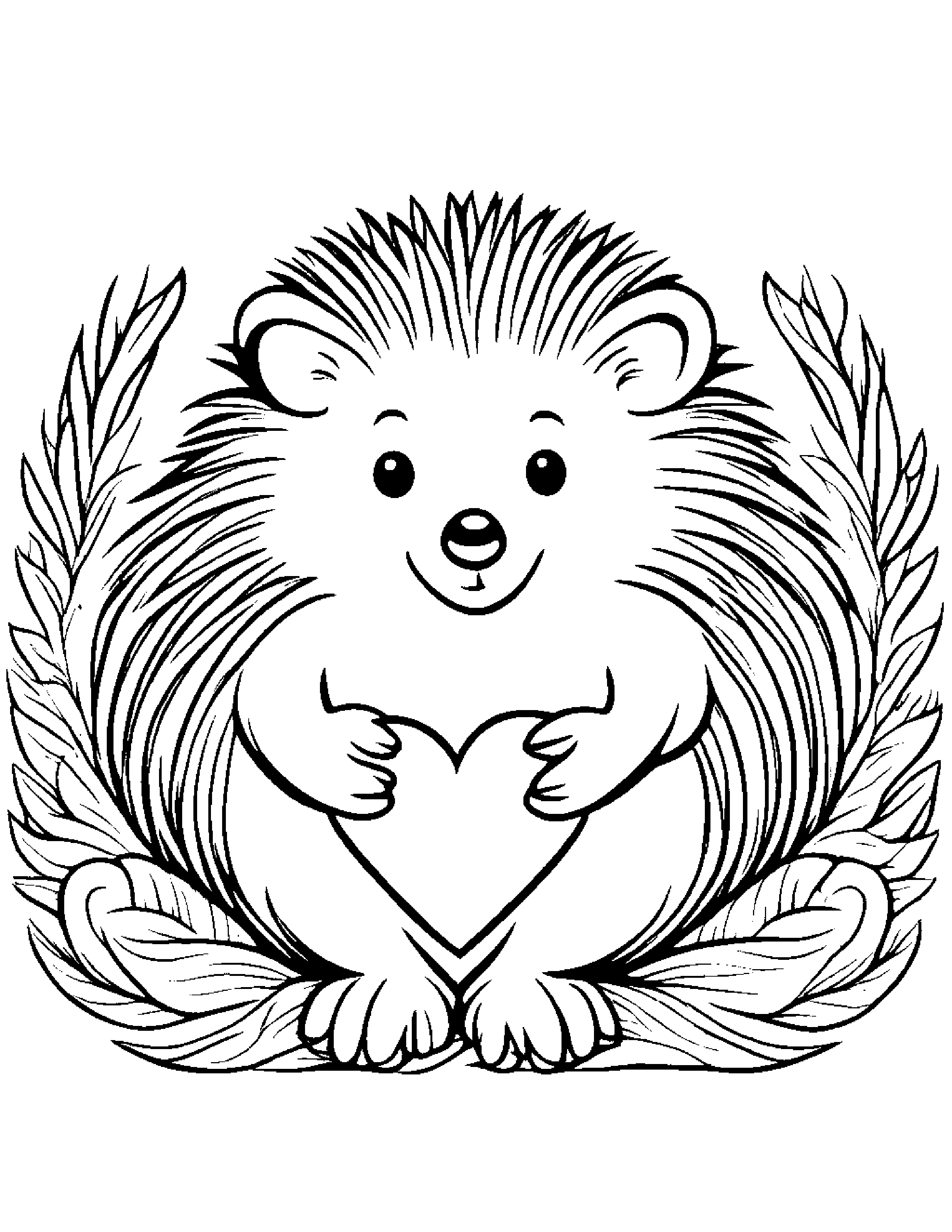 Hedgehog Hugging A Heart #2 Coloring Page (Free Printable PDF)