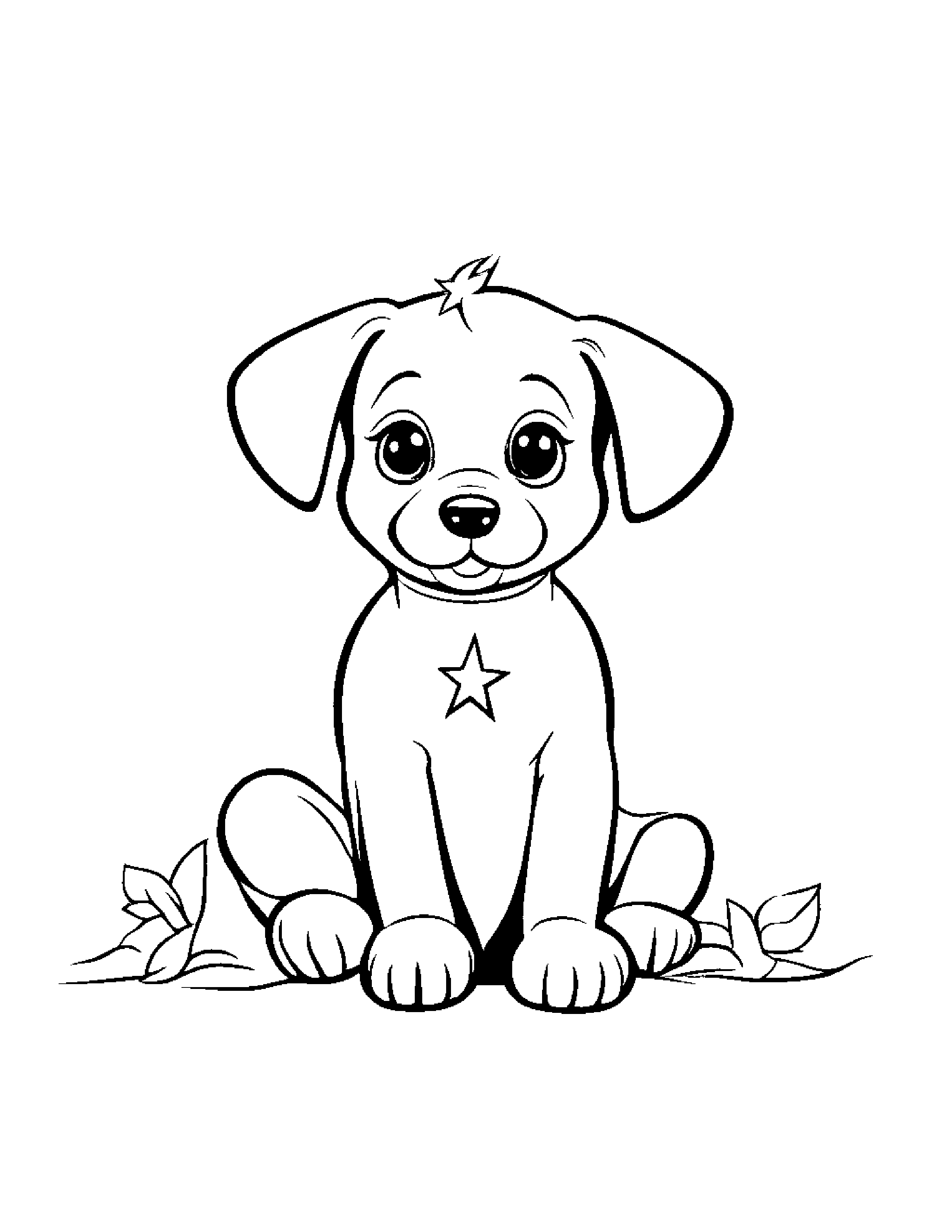 Little Puppy With A Star Coloring Page (Free Printable PDF)