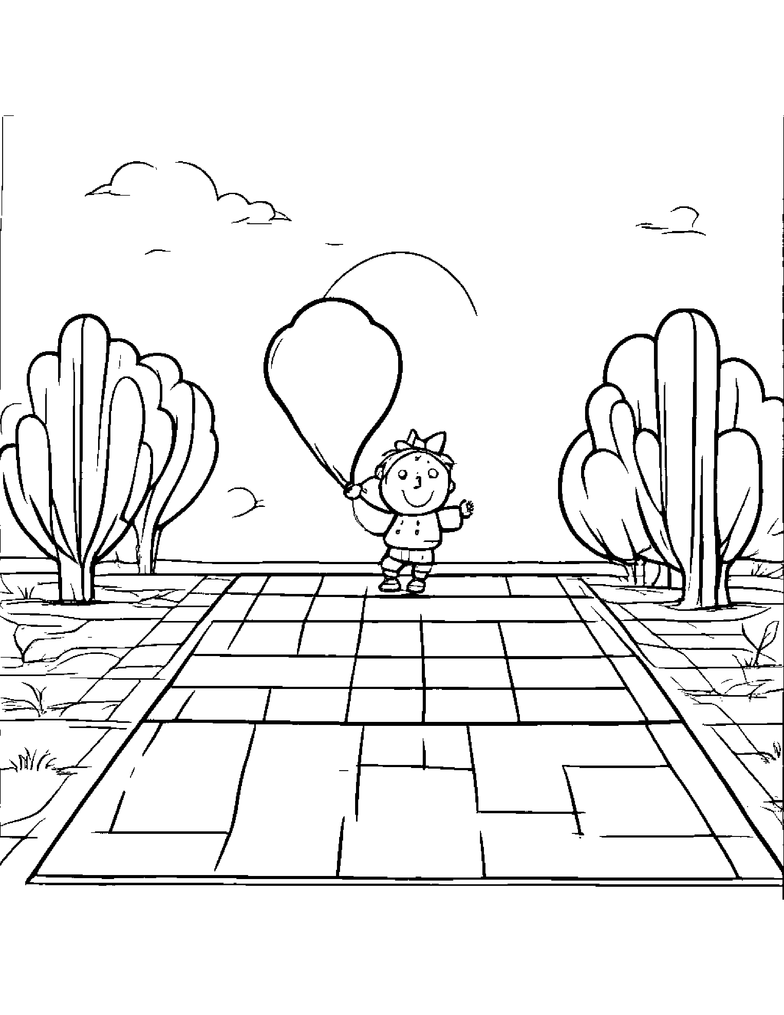 Balloon Playing Hopscotch On A Picnic Blanket #3 Coloring Page (Free Printable PDF)