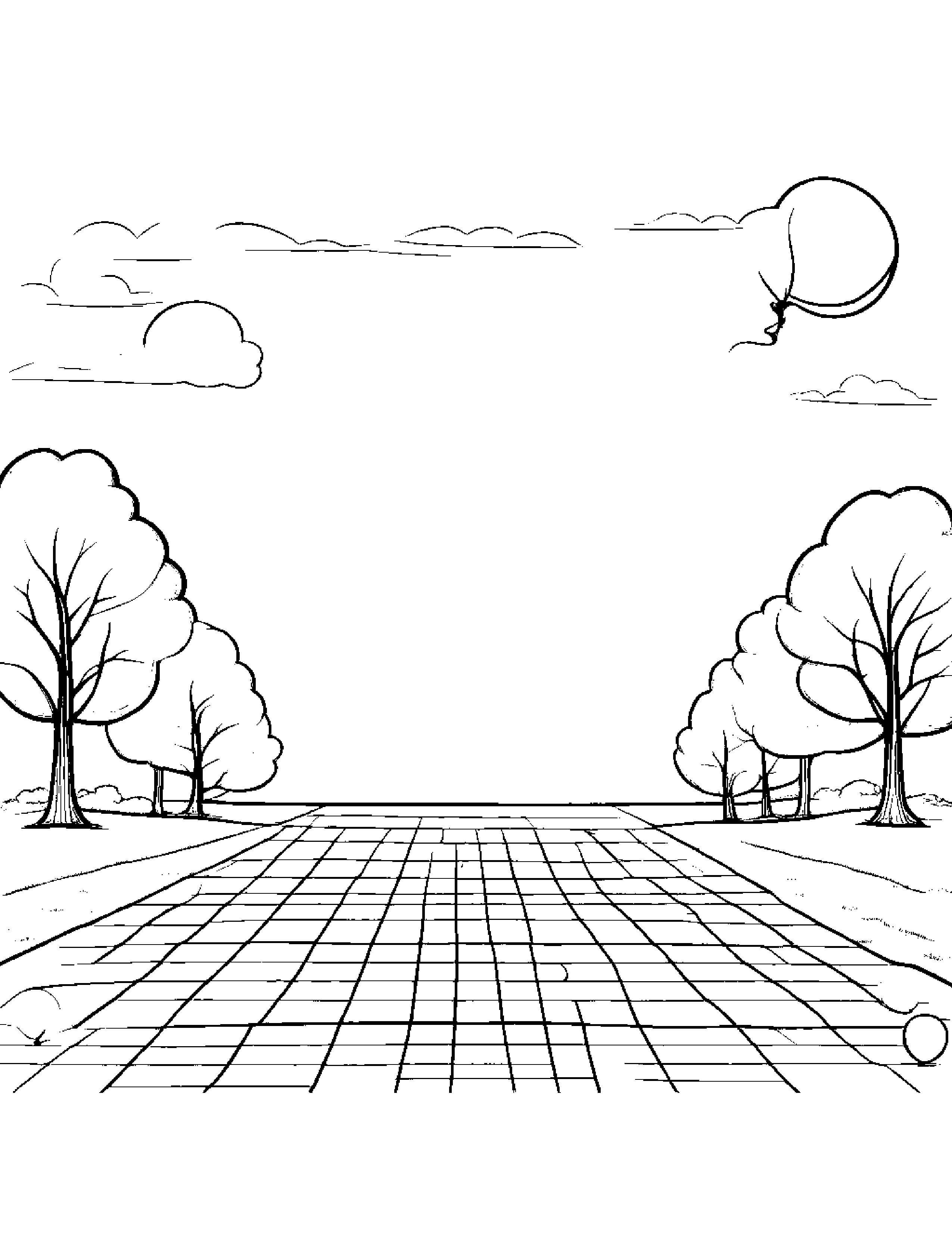 Balloon Playing Hopscotch On A Picnic Blanket Coloring Page (Free Printable PDF)