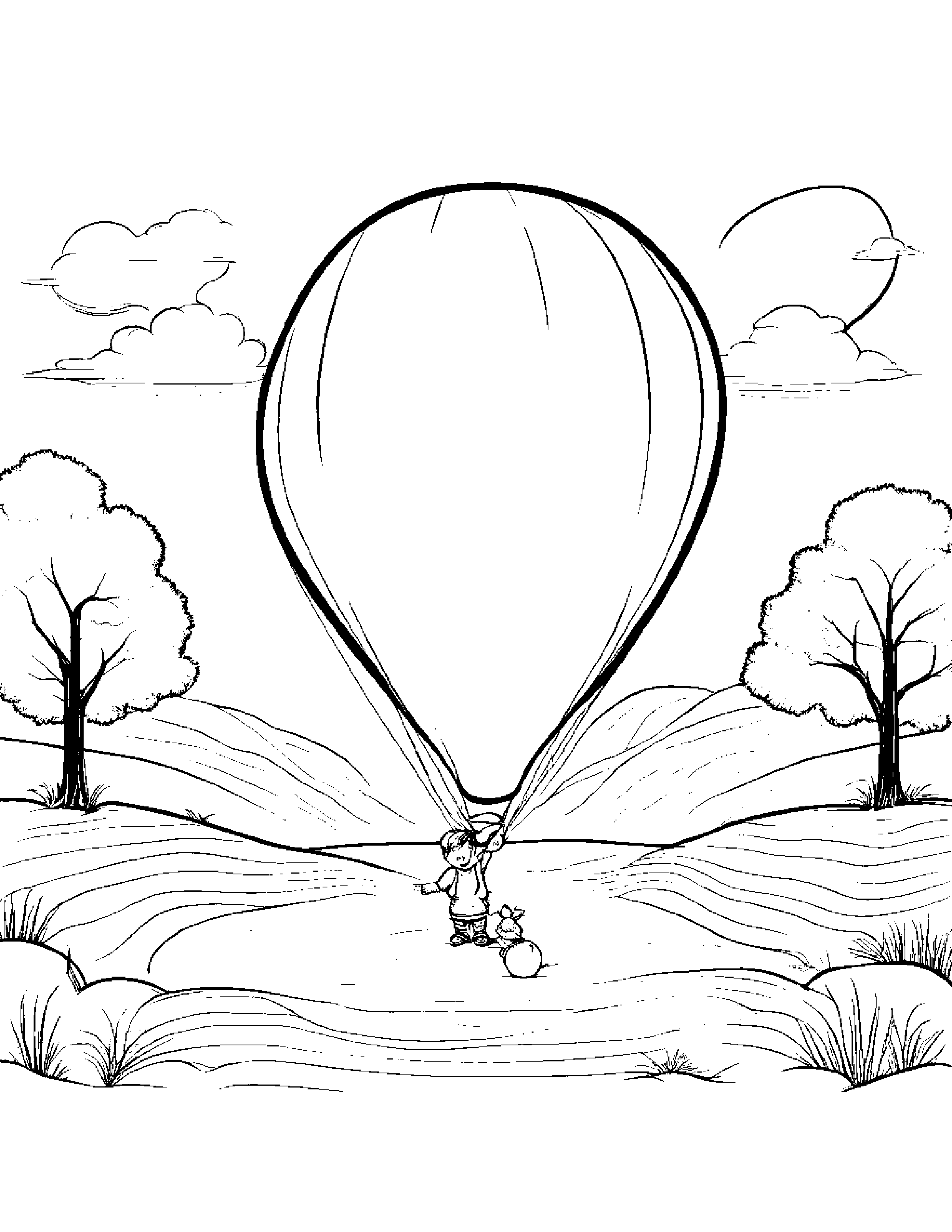 Balloon Sharing Beside A Sandbox #2 Coloring Page (Free Printable PDF)