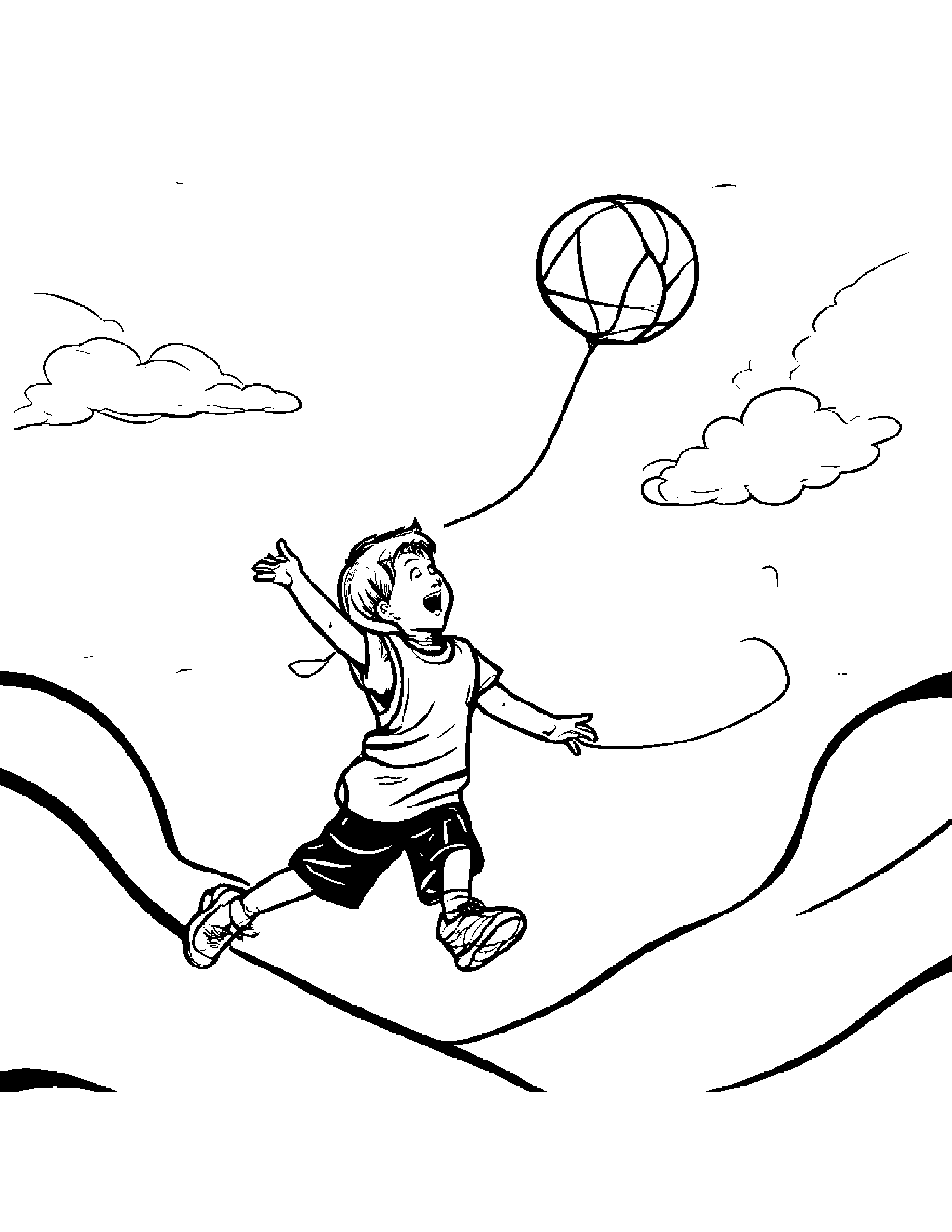 Basketball Flying A Kite #2 Coloring Page (Free Printable PDF)