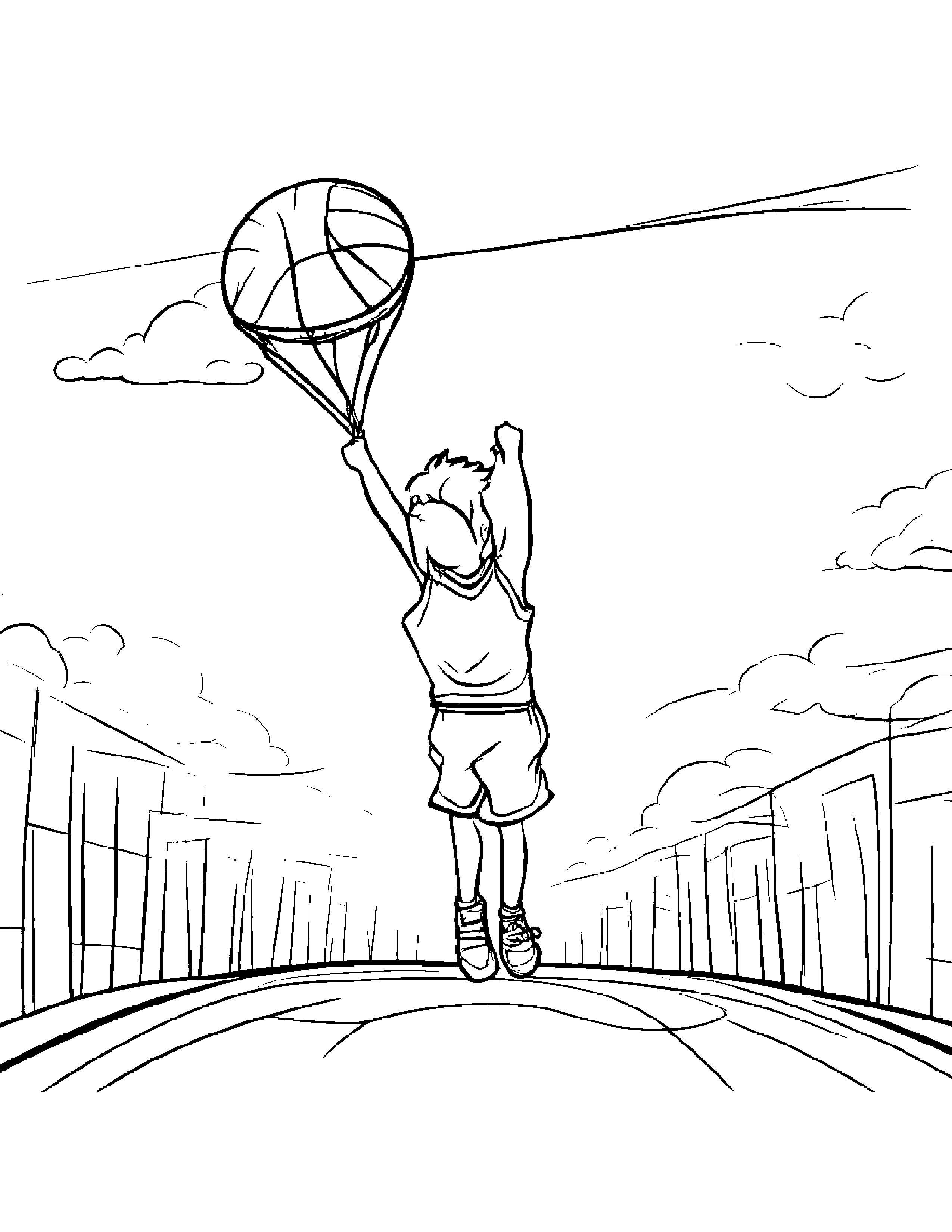 Basketball Flying A Kite #3 Coloring Page (Free Printable PDF)