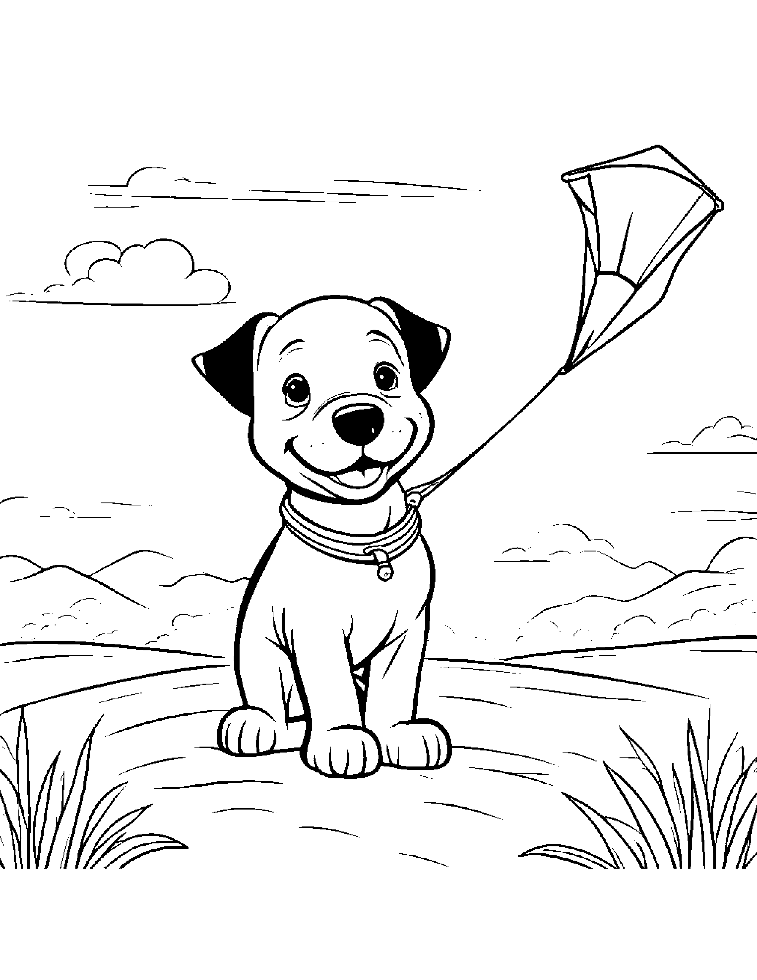 Brave Puppy Dog Flying A Kite Beside A Sandbox #3 Coloring Page (Free Printable PDF)