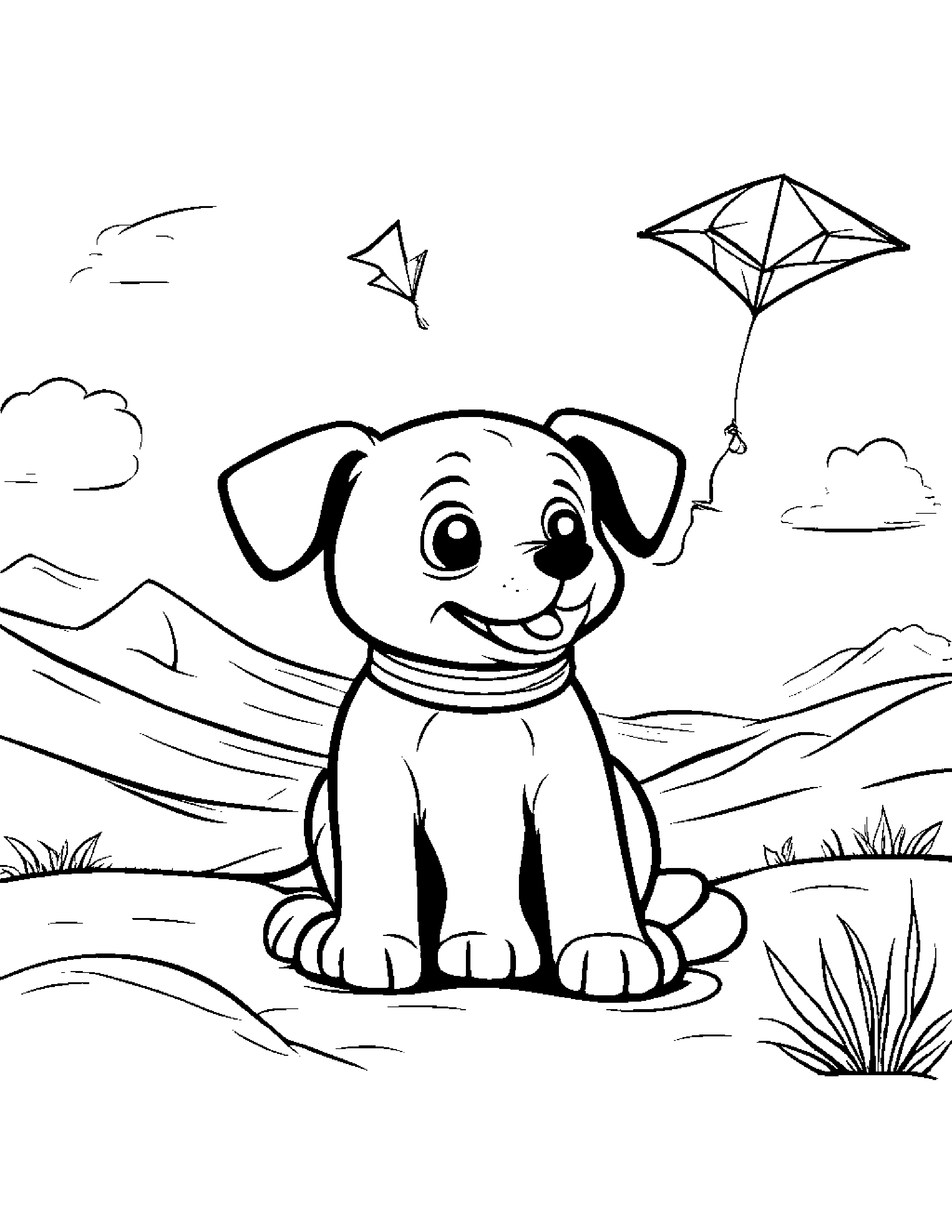 Brave Puppy Dog Flying A Kite Beside A Sandbox #4 Coloring Page (Free Printable PDF)