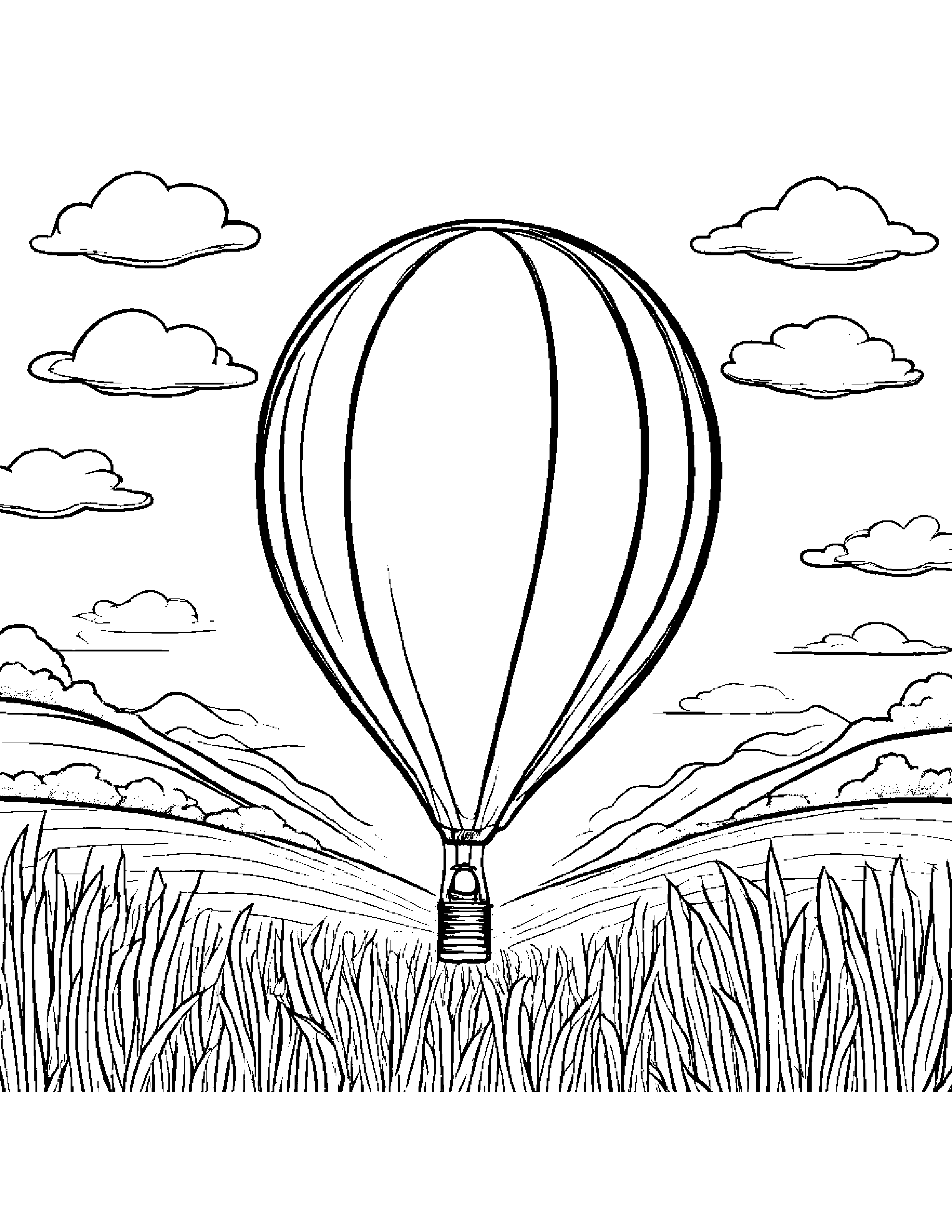 Bright Balloon In A Sunny Meadow #2 Coloring Page (Free Printable PDF)