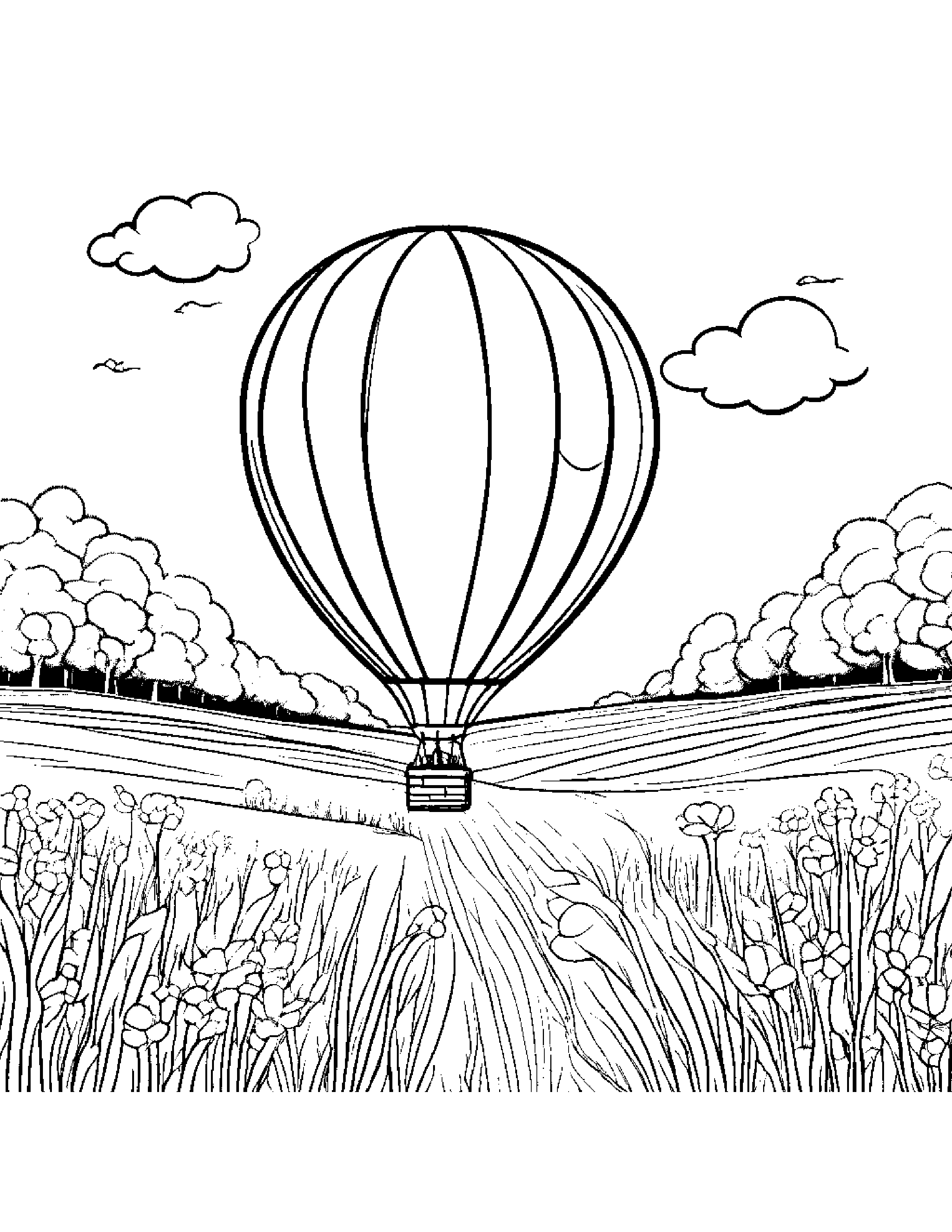 Bright Balloon In A Sunny Meadow #3 Coloring Page (Free Printable PDF)