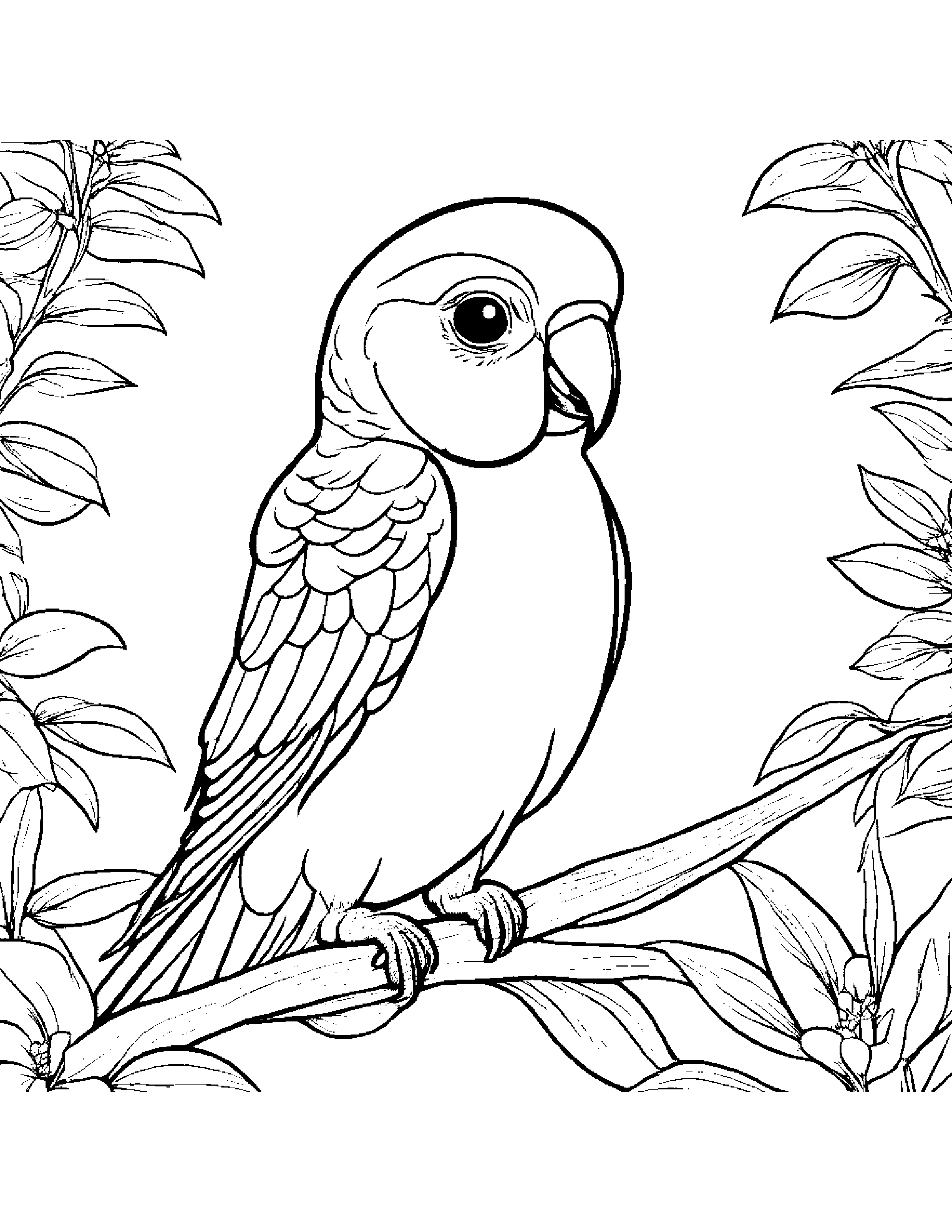 Cheerful Parakeet #2 Coloring Page (Free Printable PDF)