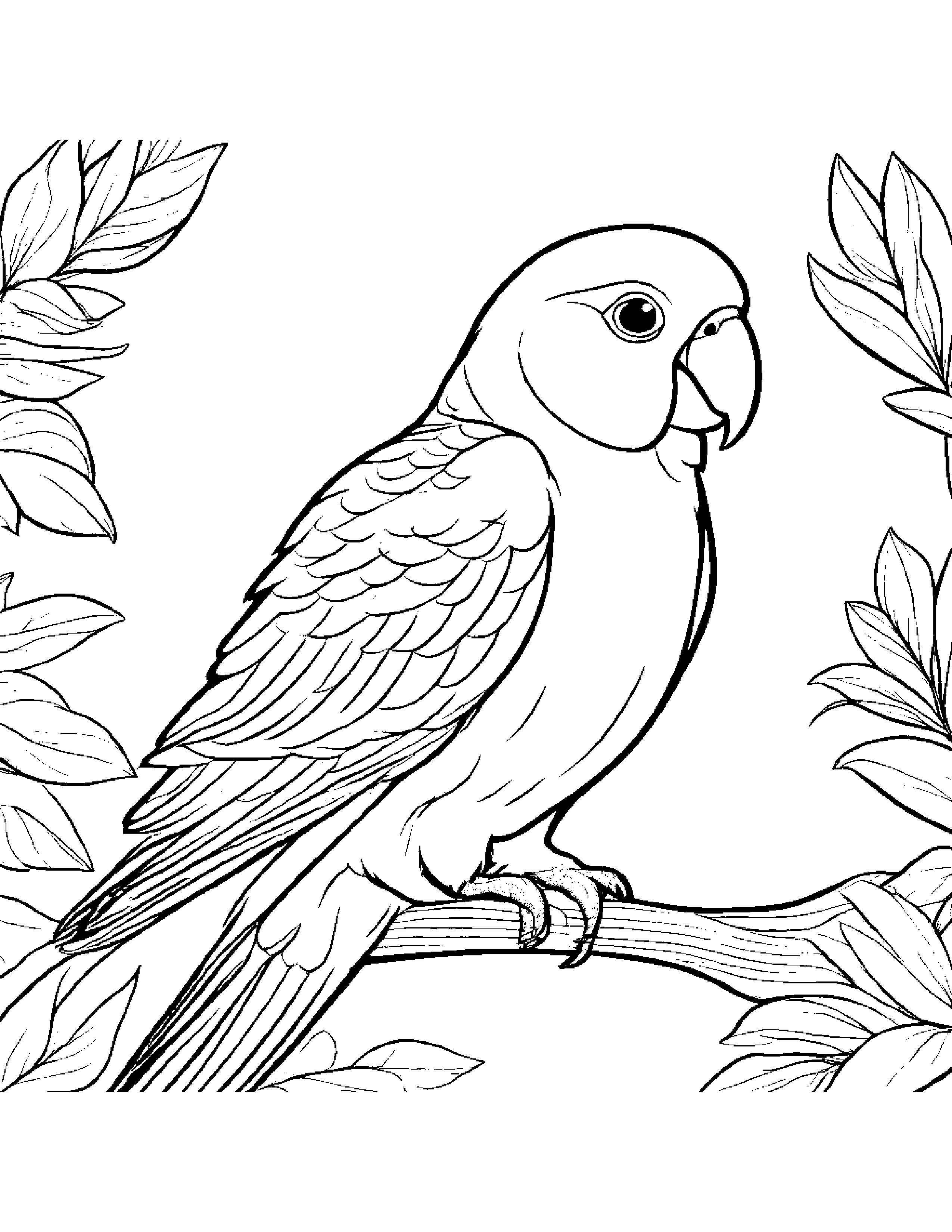 Cheerful Parakeet #5 Coloring Page (Free Printable PDF)