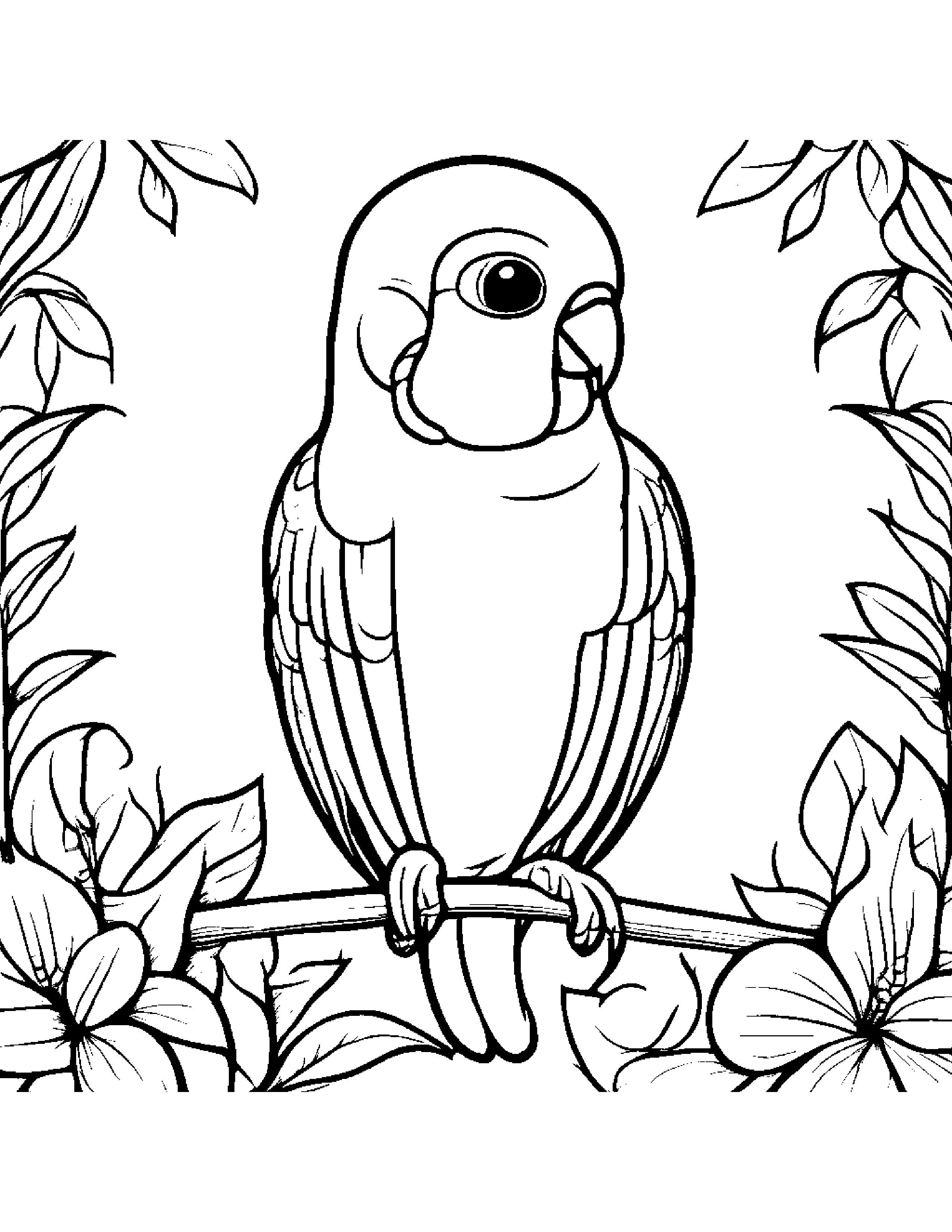 Cheerful Parakeet Coloring Page (Free Printable PDF)