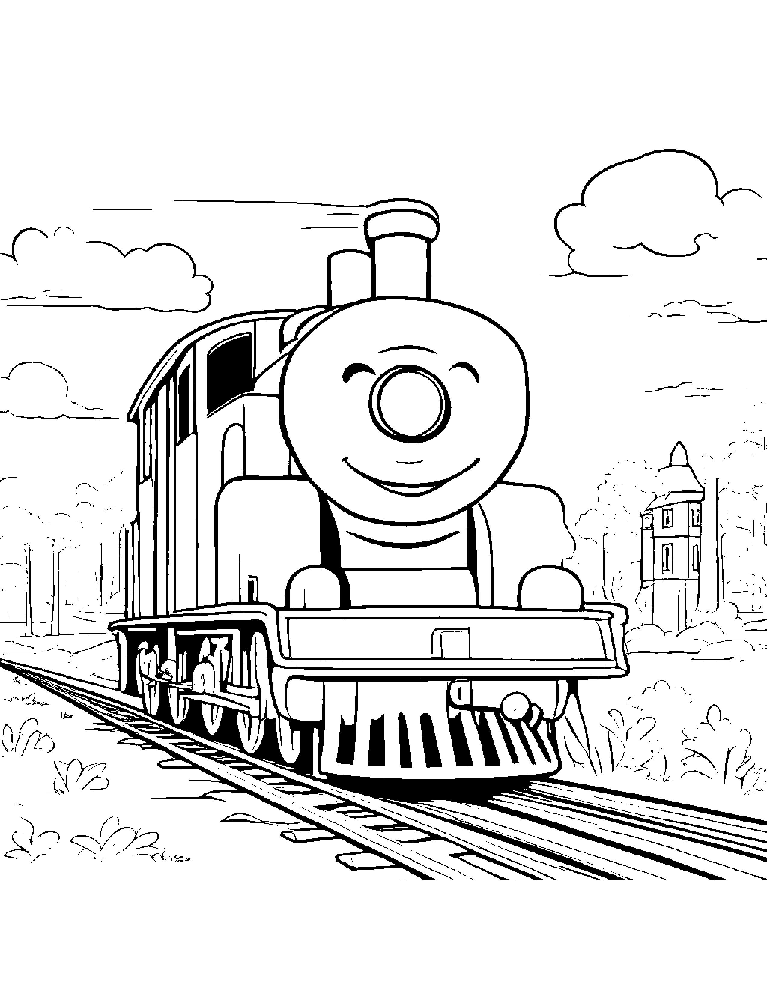 Cheerful Train Toy Coloring Page (Free Printable PDF)