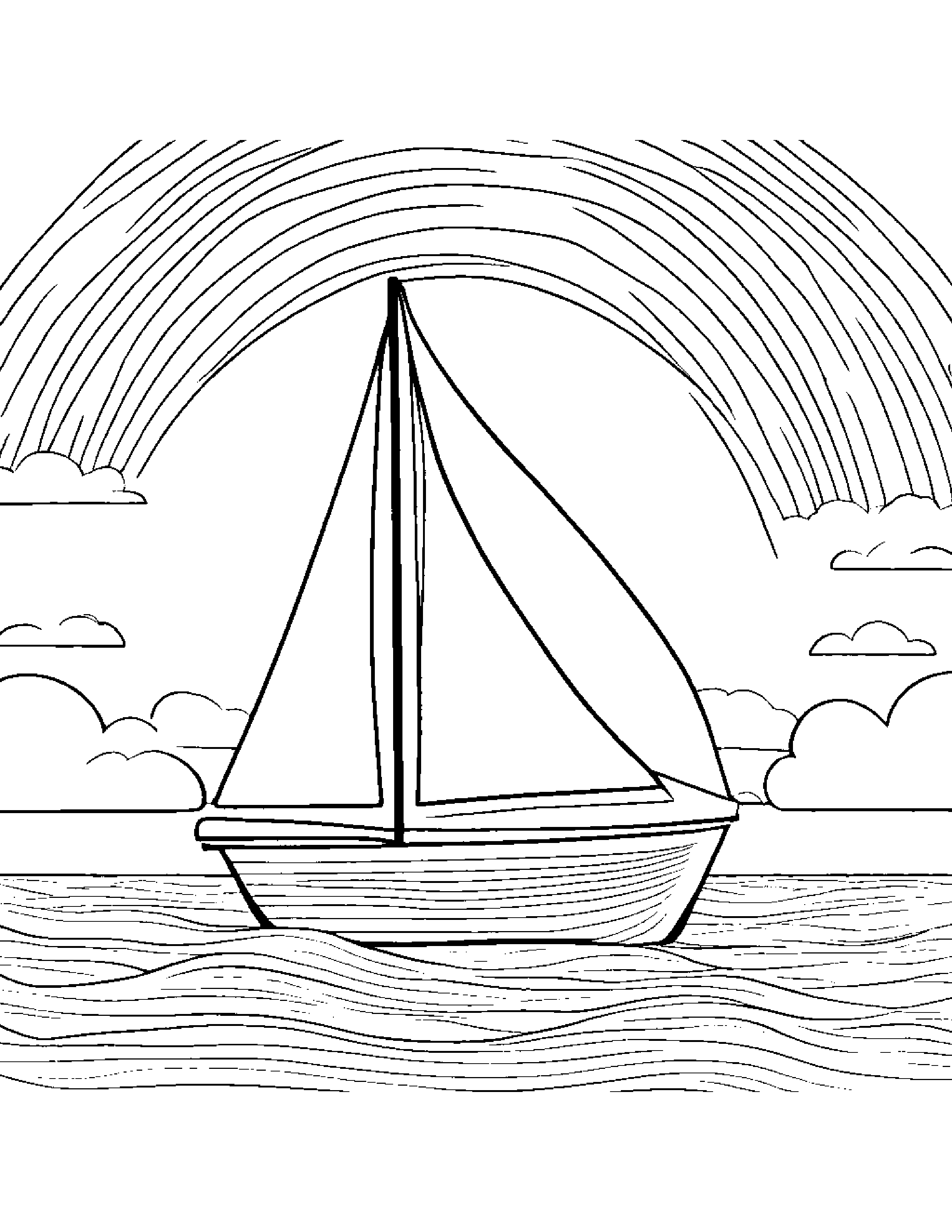Cozy Sailboat Toy Under A Rainbow #2 Coloring Page (Free Printable PDF)