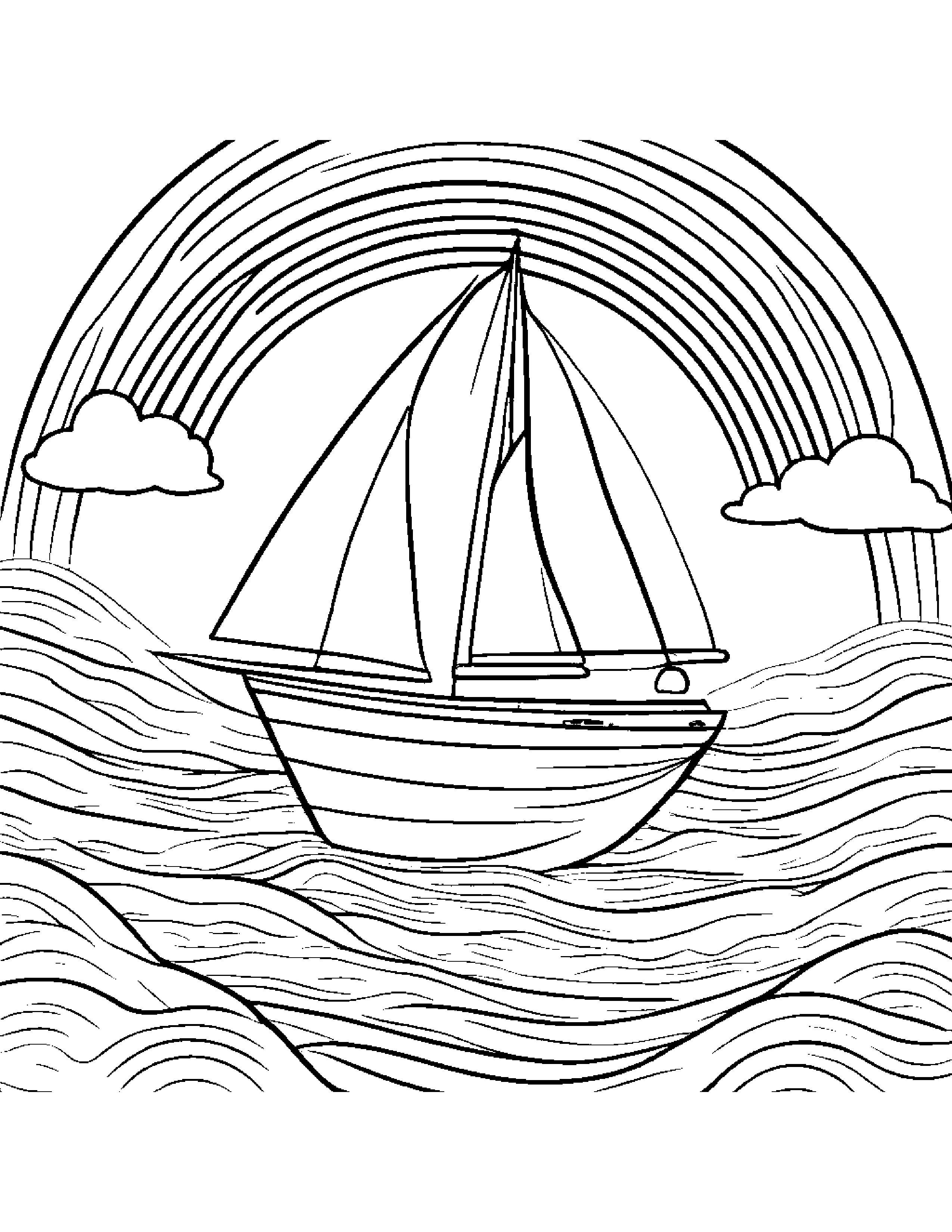 Cozy Sailboat Toy Under A Rainbow #3 Coloring Page (Free Printable PDF)