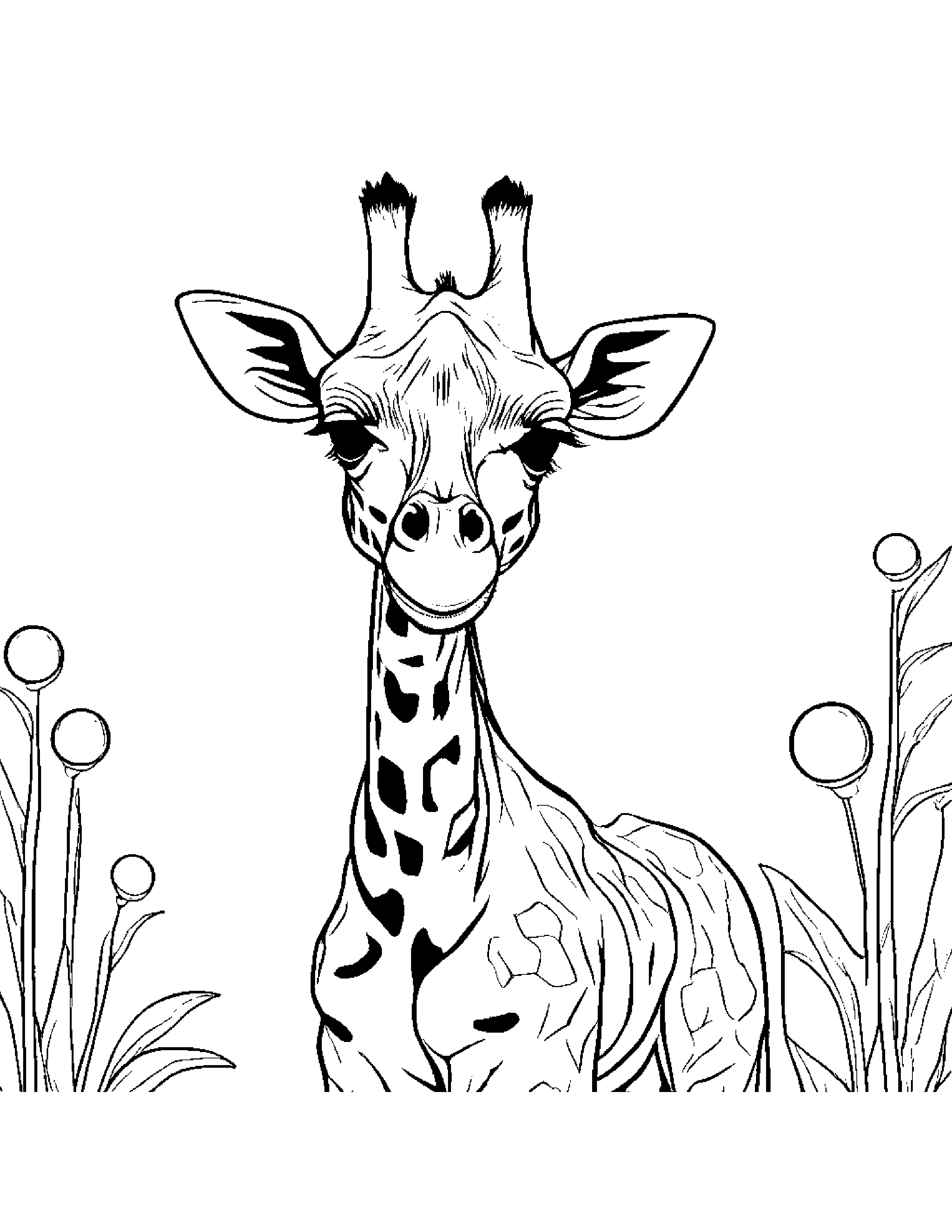 Giraffe Calf Blowing Bubbles #2 Coloring Page (Free Printable PDF)