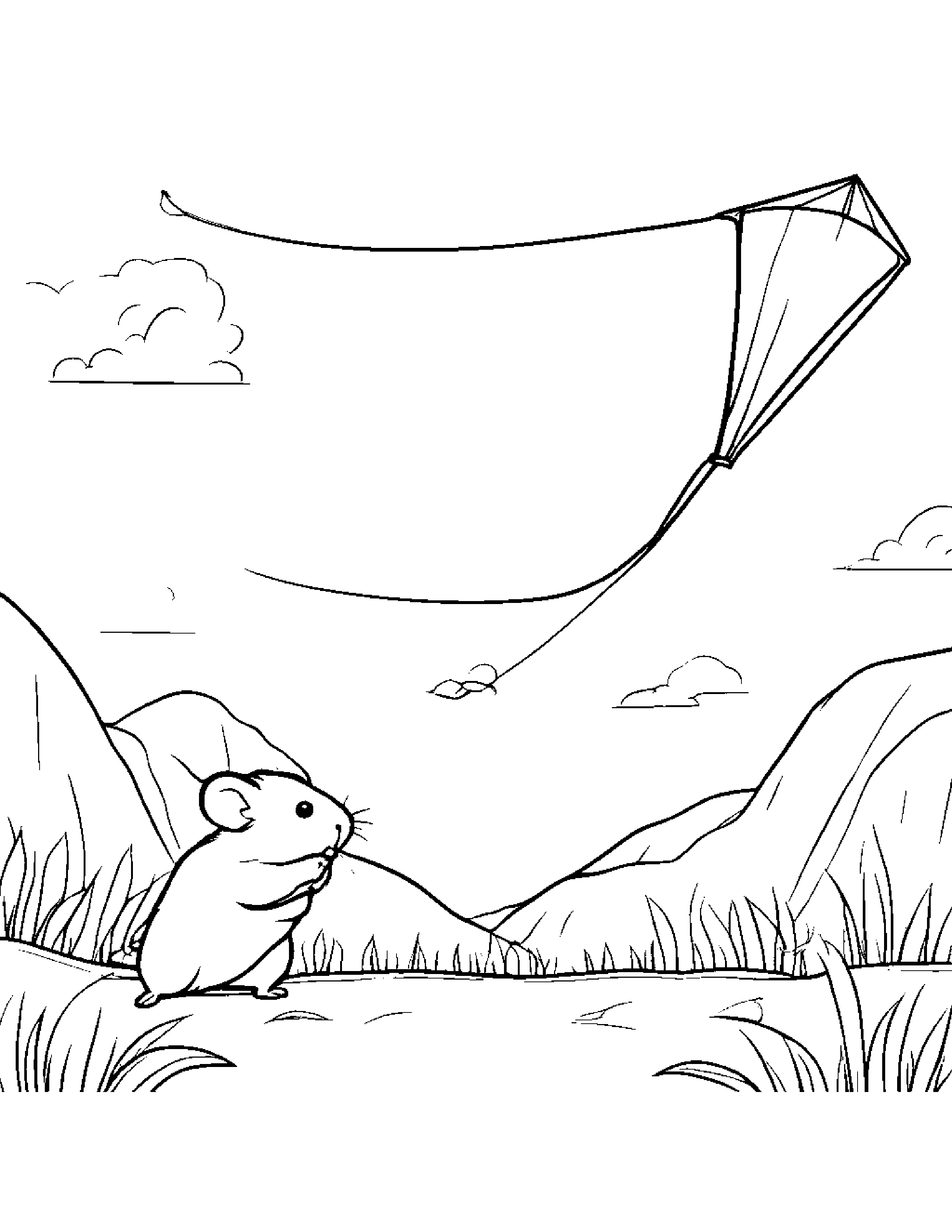 Hamster Flying A Kite #2 Coloring Page (Free Printable PDF)