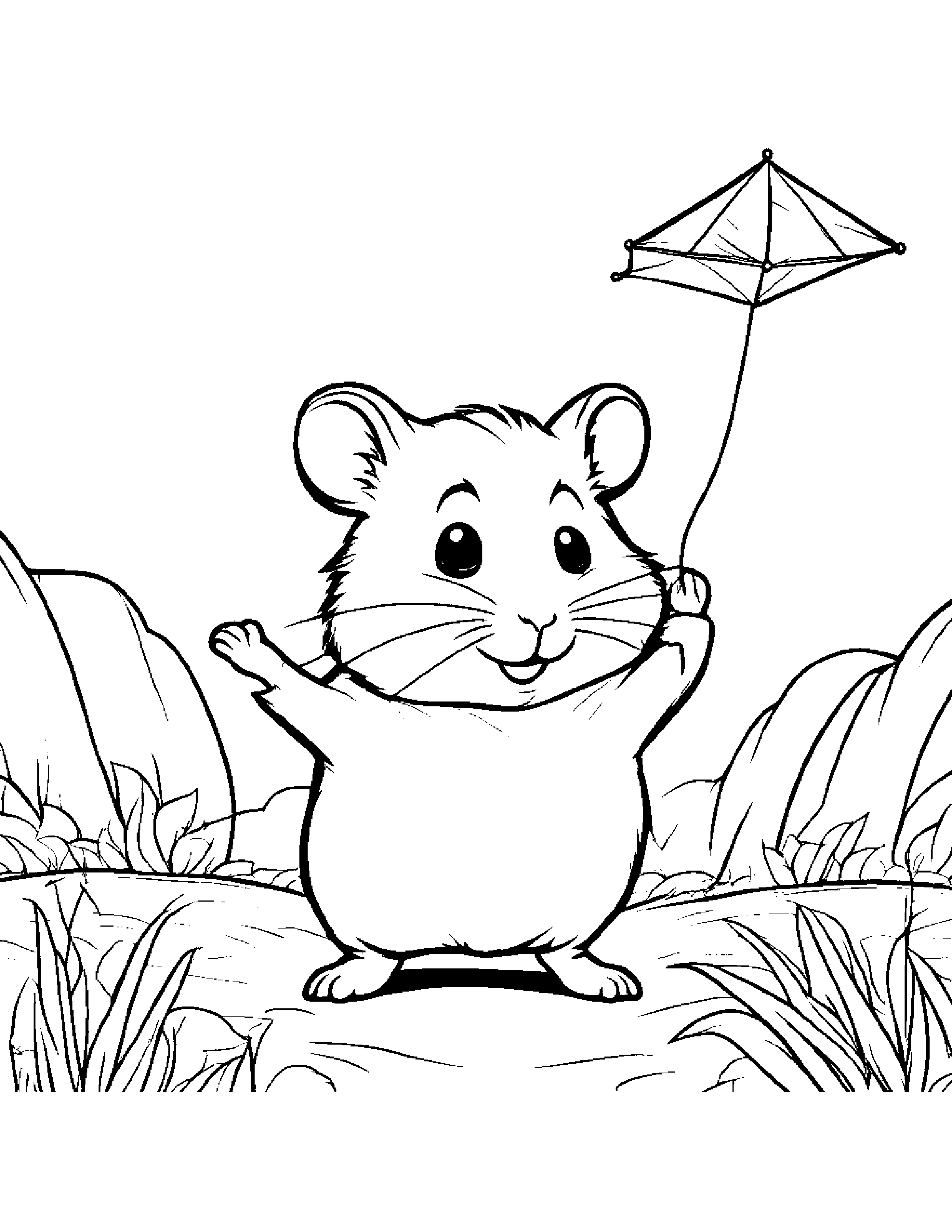 Hamster Flying A Kite #3 Coloring Page (Free Printable PDF)