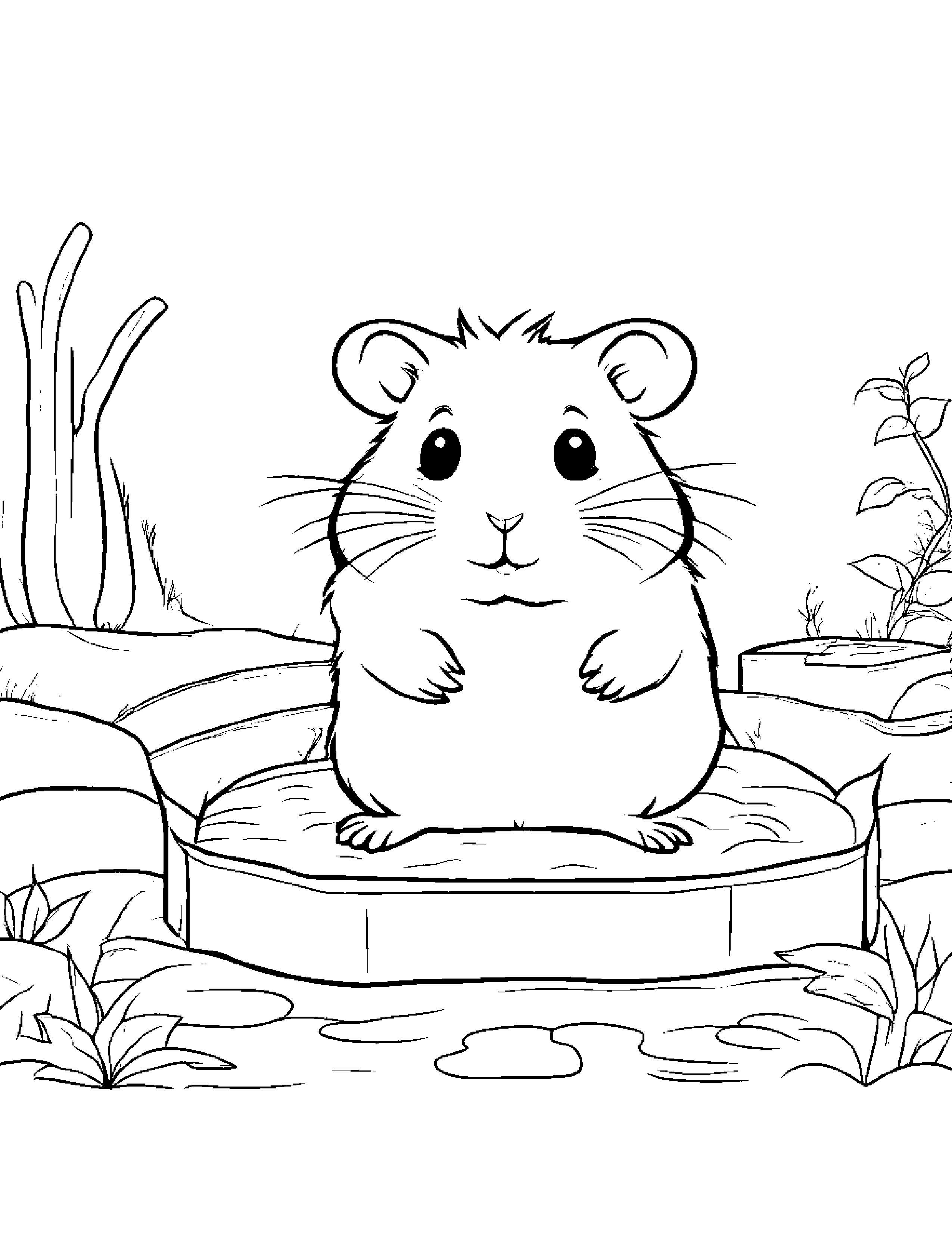 Hamster Making Silly Faces Beside A Sandbox #2 Coloring Page (Free Printable PDF)