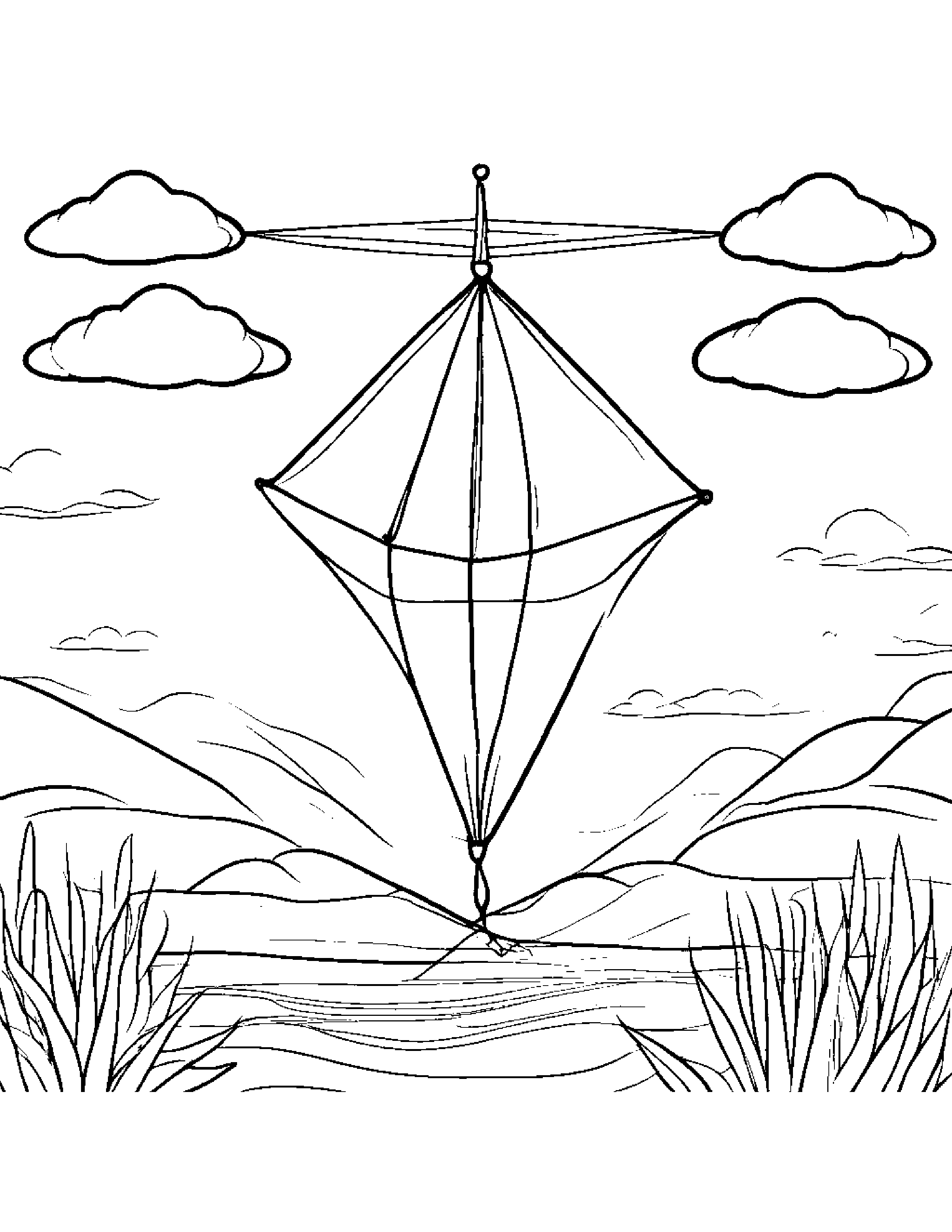 Happy Kite #3 Coloring Page (Free Printable PDF)