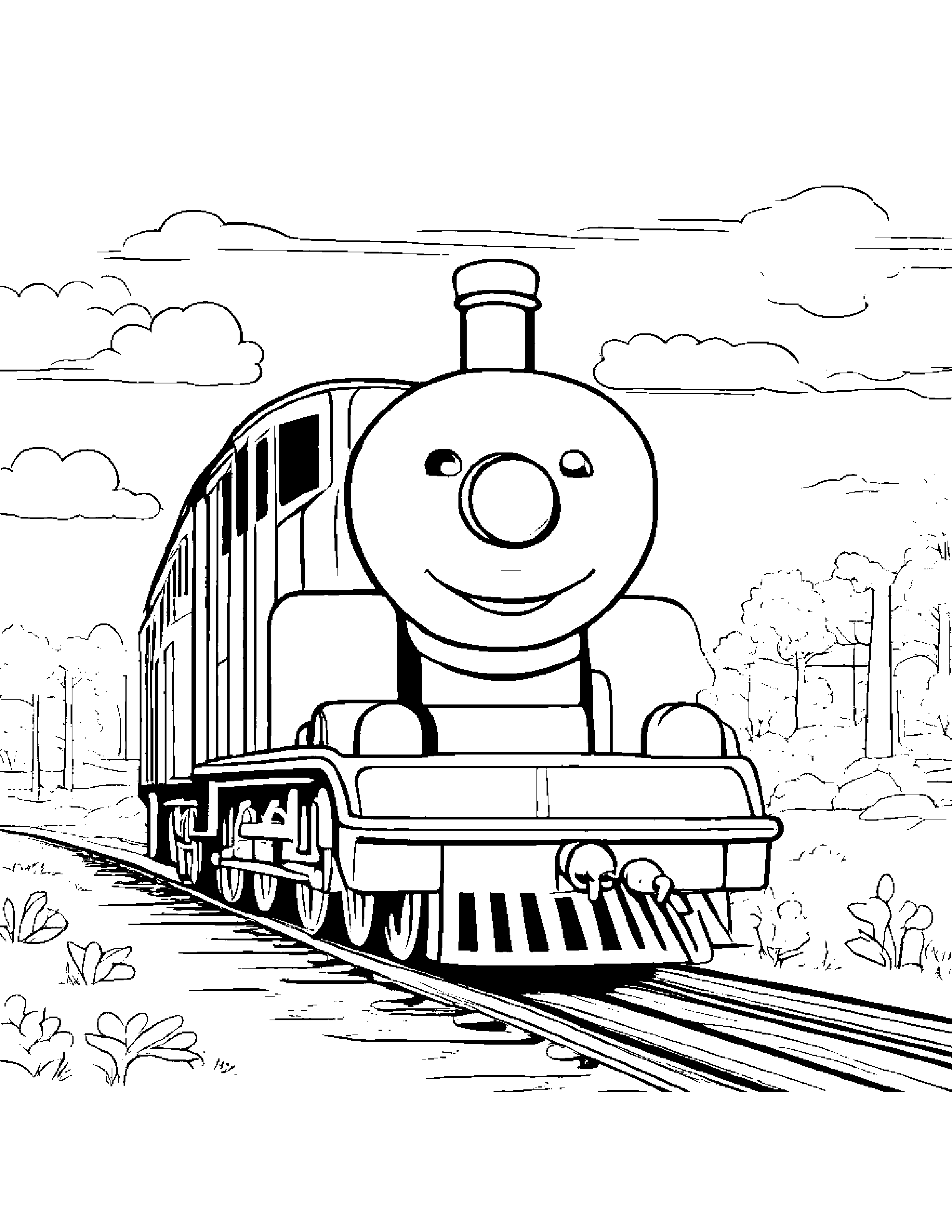 Happy Train Toy Coloring Page (Free Printable PDF)