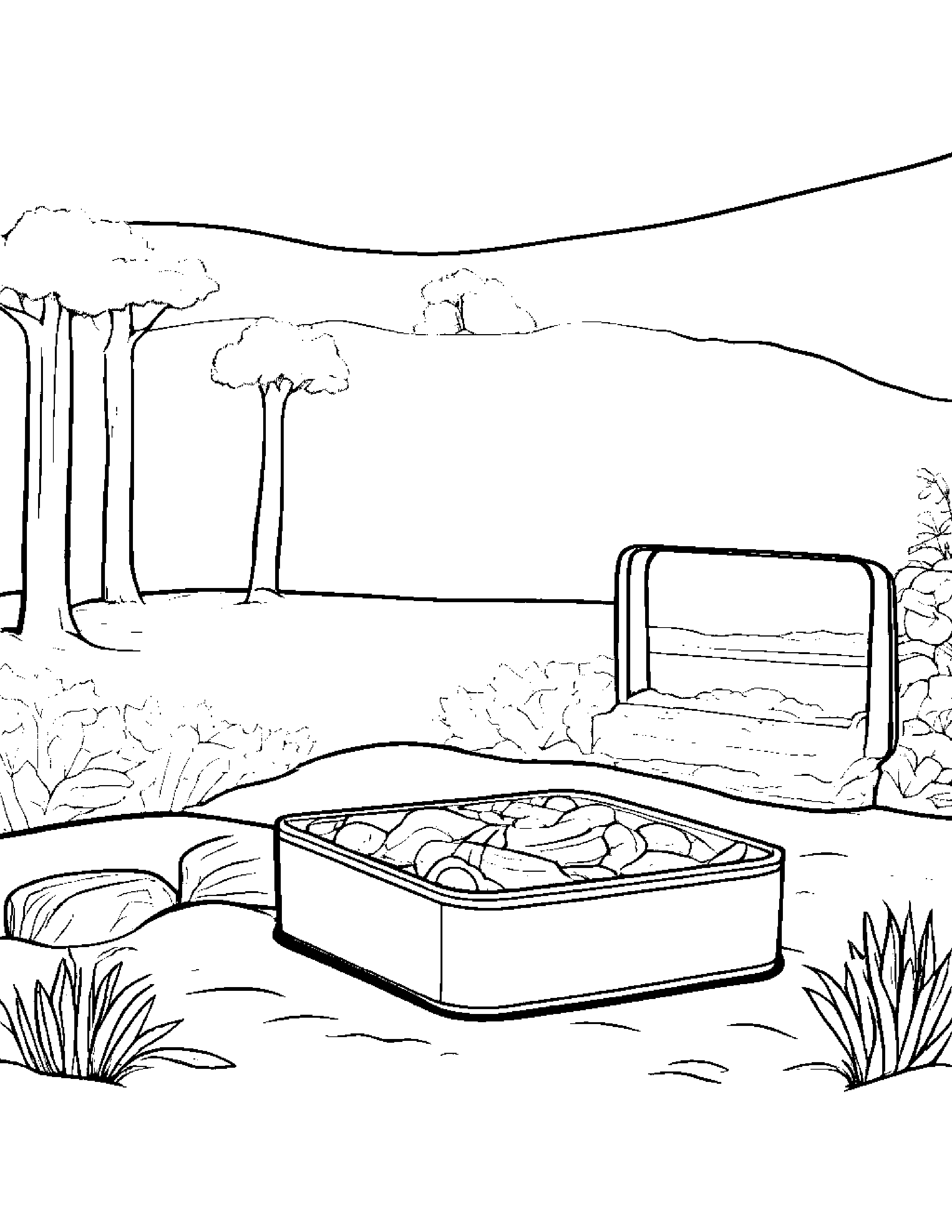 Jolly Lunchbox Beside A Sandbox #3 Coloring Page (Free Printable PDF)