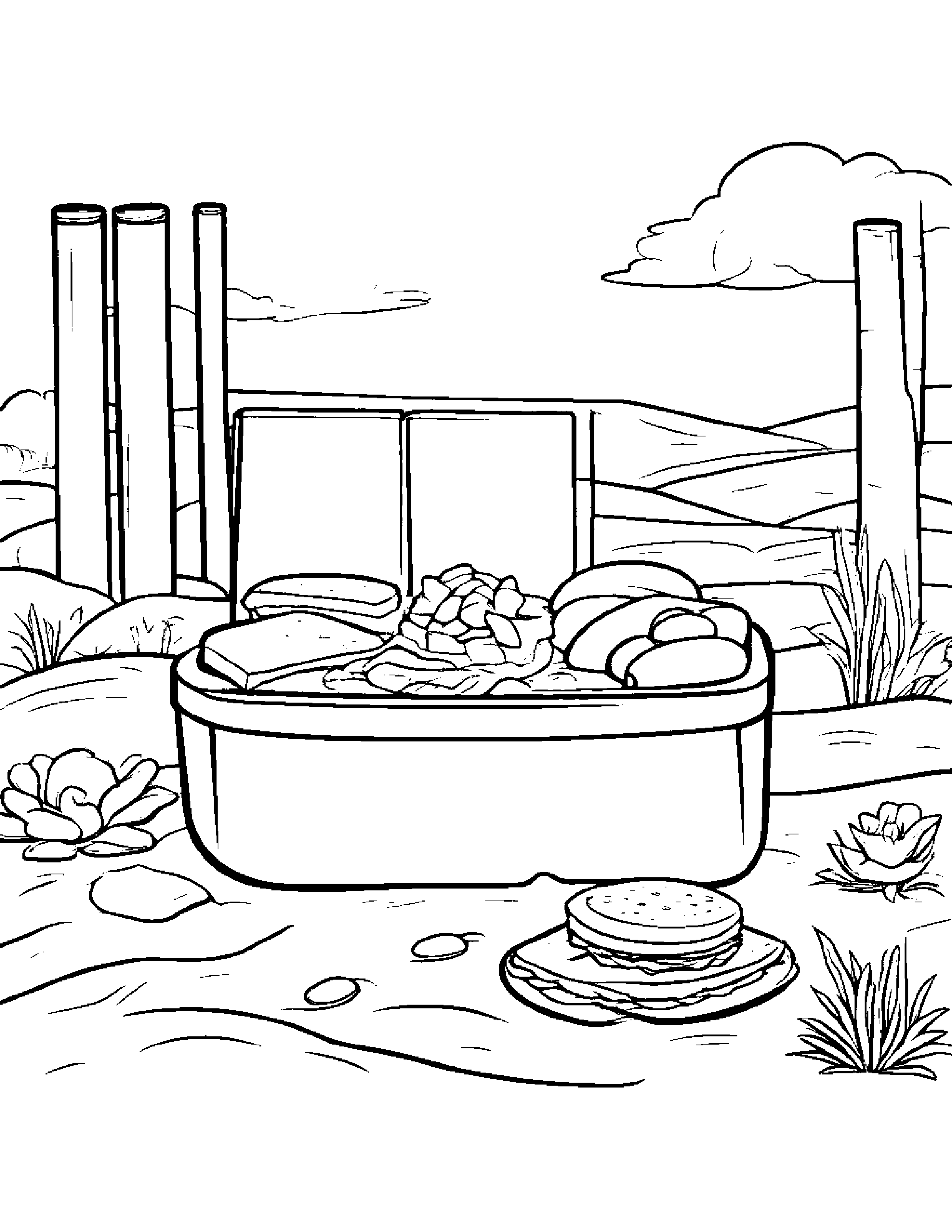 Jolly Lunchbox Beside A Sandbox #5 Coloring Page (Free Printable PDF)