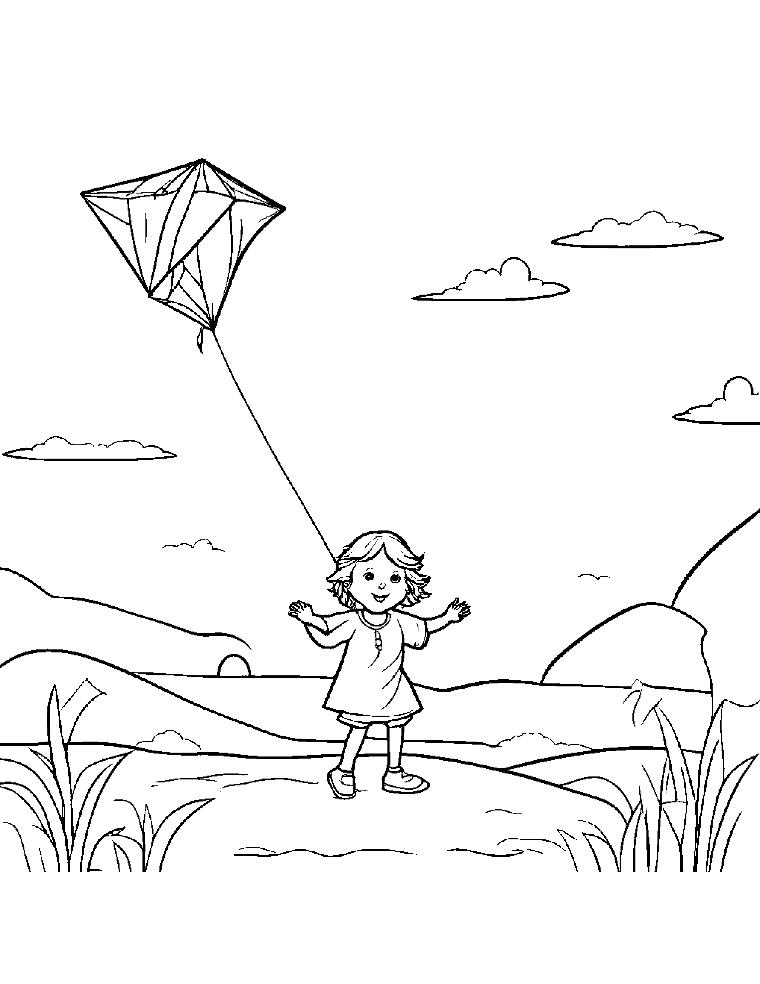 Kite Playing Pat-A-Cake #2 Coloring Page (Free Printable PDF)