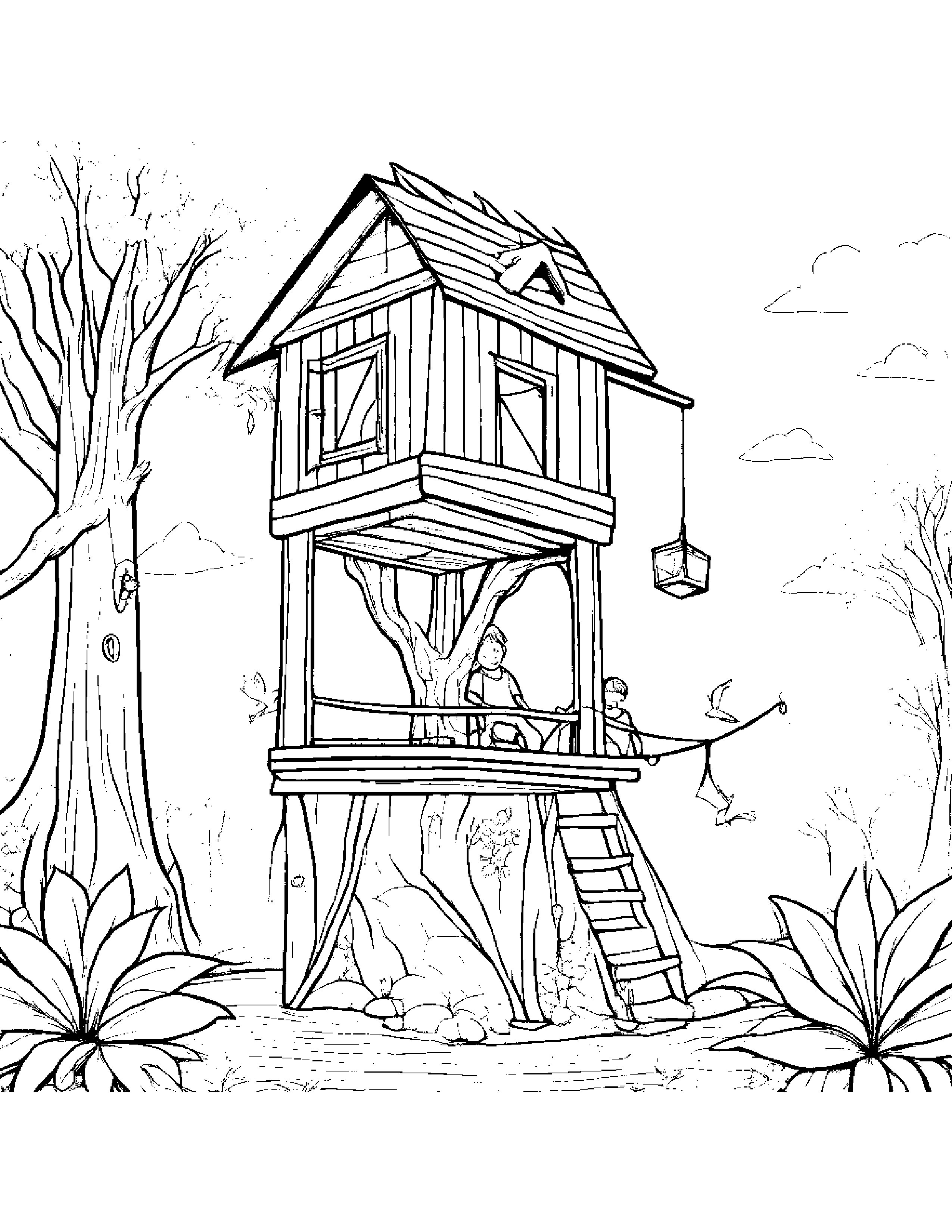Kite Watering A Plant In A Treehouse #2 Coloring Page (Free Printable PDF)