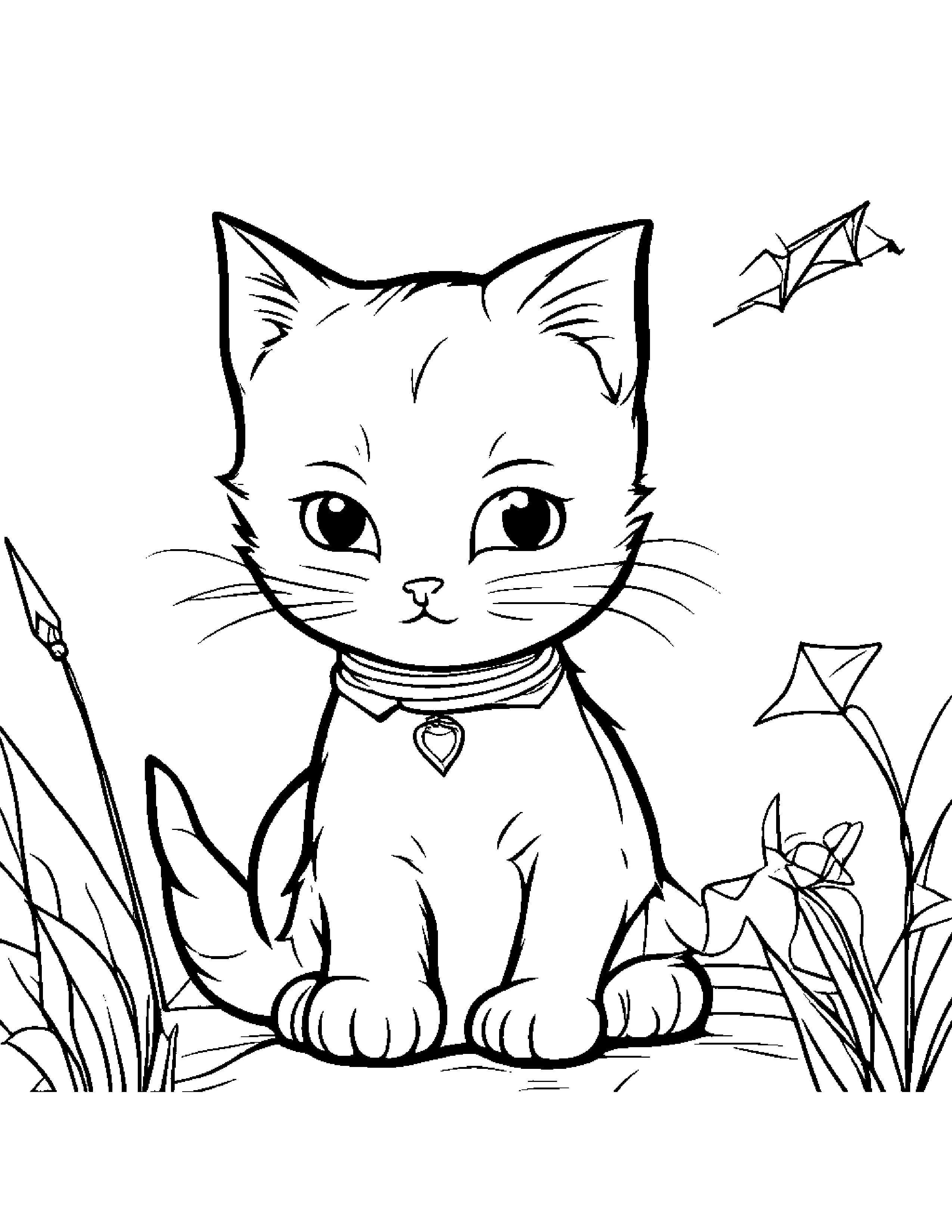 Kitten Flying A Kite #3 Coloring Page (Free Printable PDF)