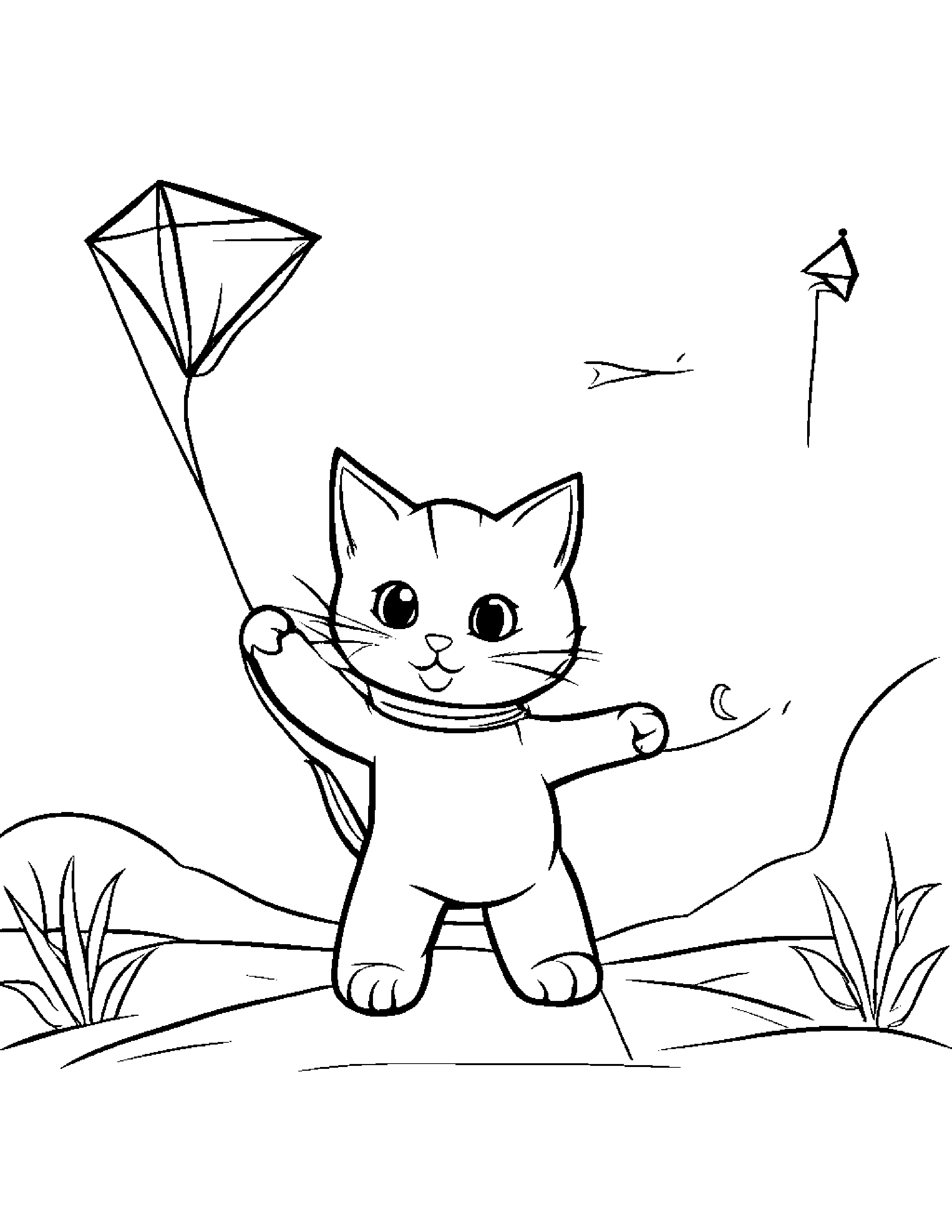 Kitten Flying A Kite Coloring Page (Free Printable PDF)