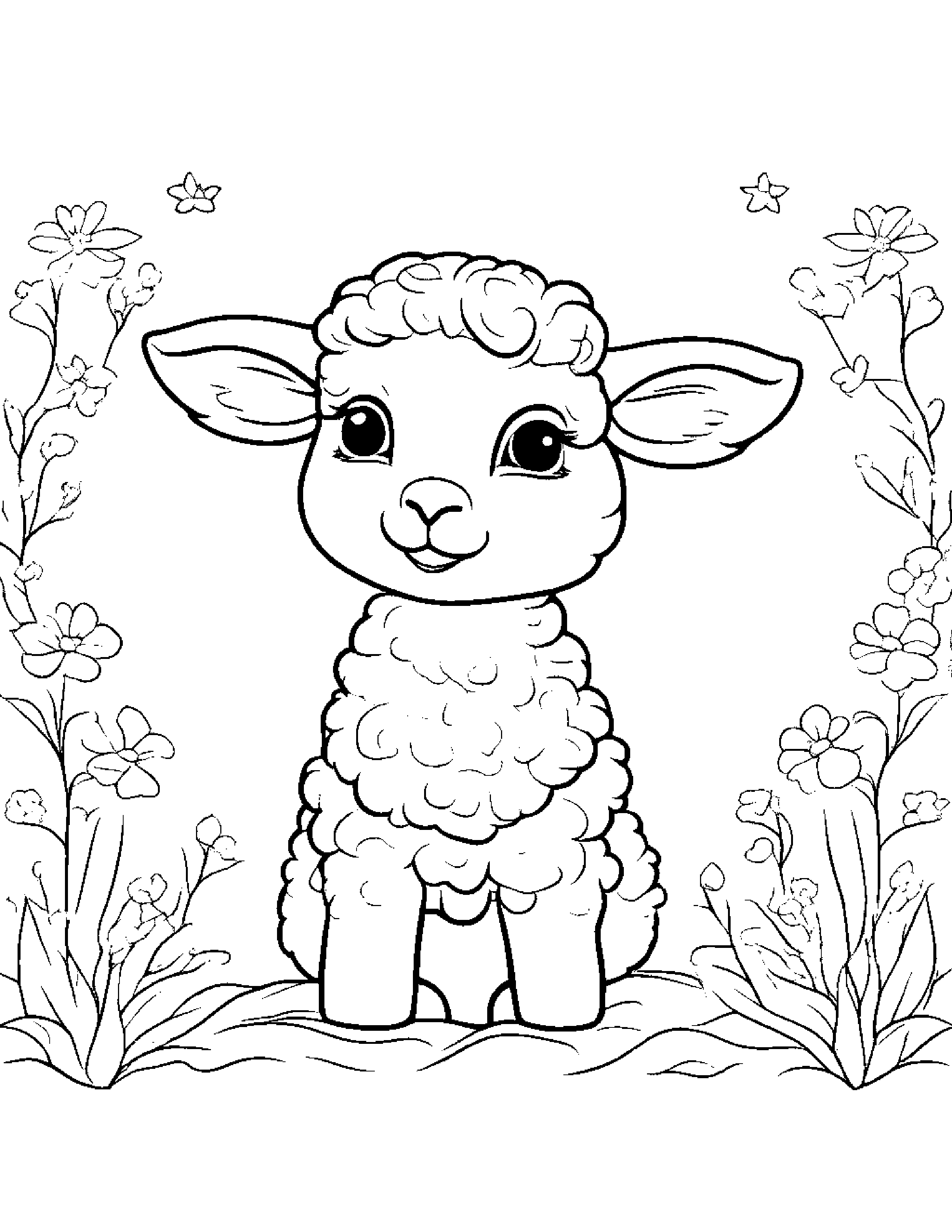 Lamb With Sparkles #2 Coloring Page (Free Printable PDF)