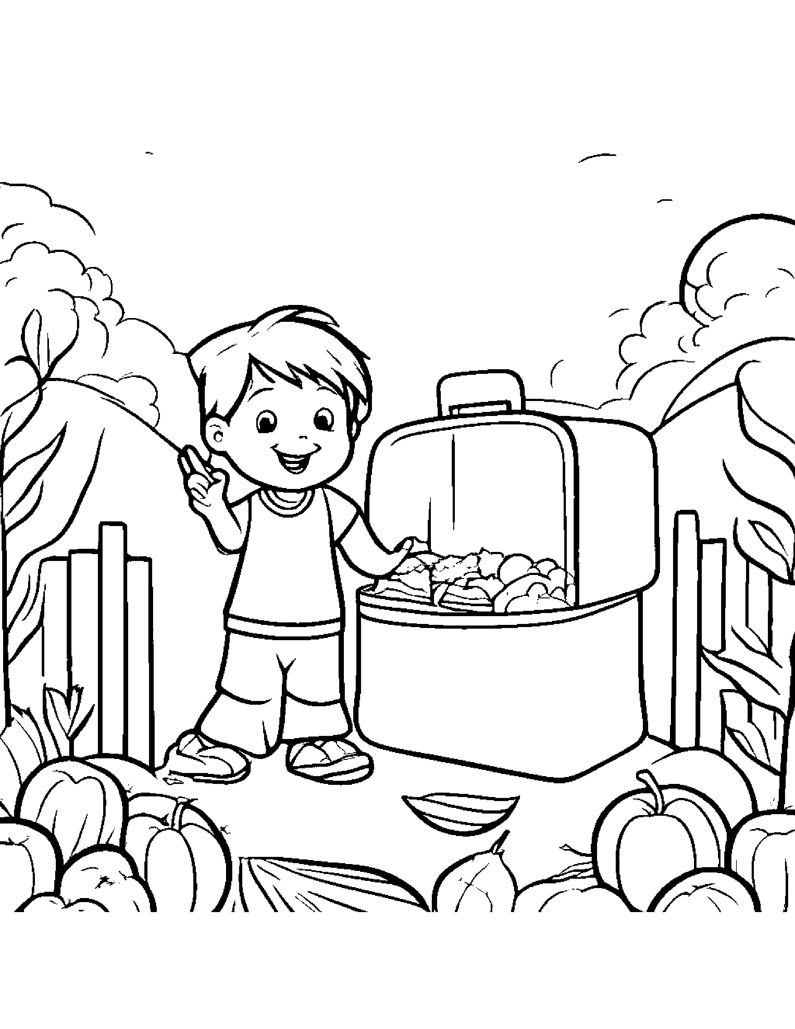 Lunchbox Waving #3 Coloring Page (Free Printable PDF)