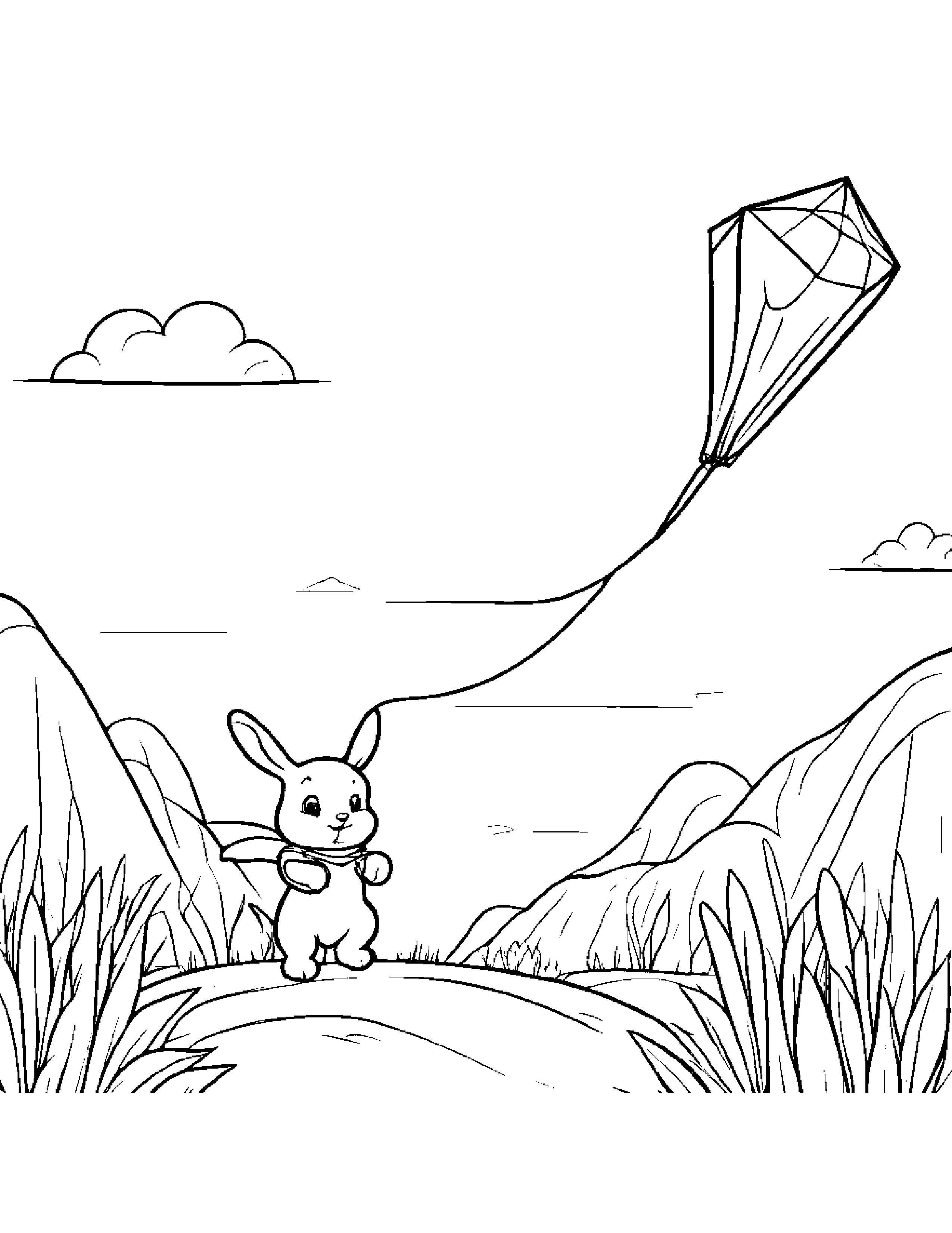 Merry Bunny Flying A Kite #2 Coloring Page (Free Printable PDF)