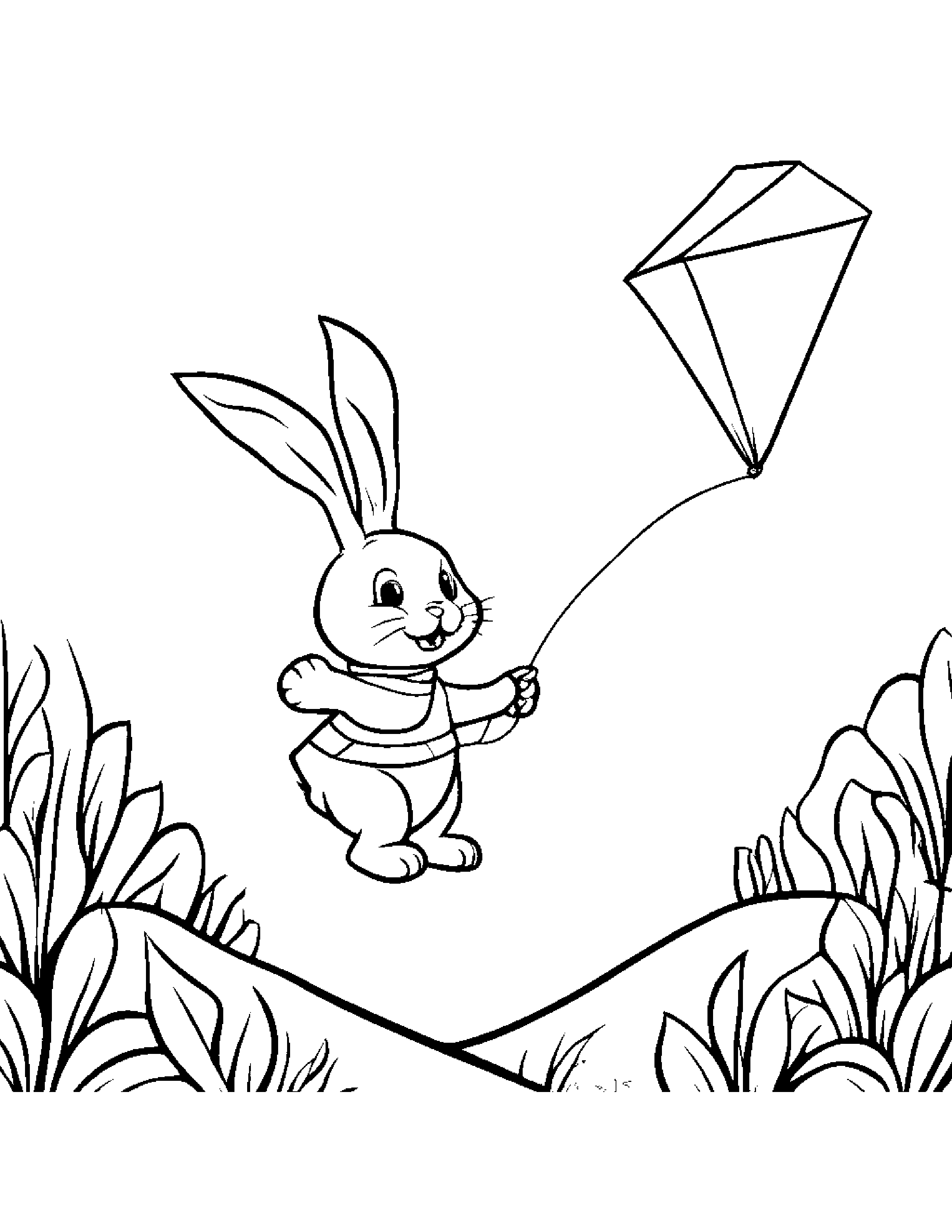 Merry Bunny Flying A Kite #3 Coloring Page (Free Printable PDF)