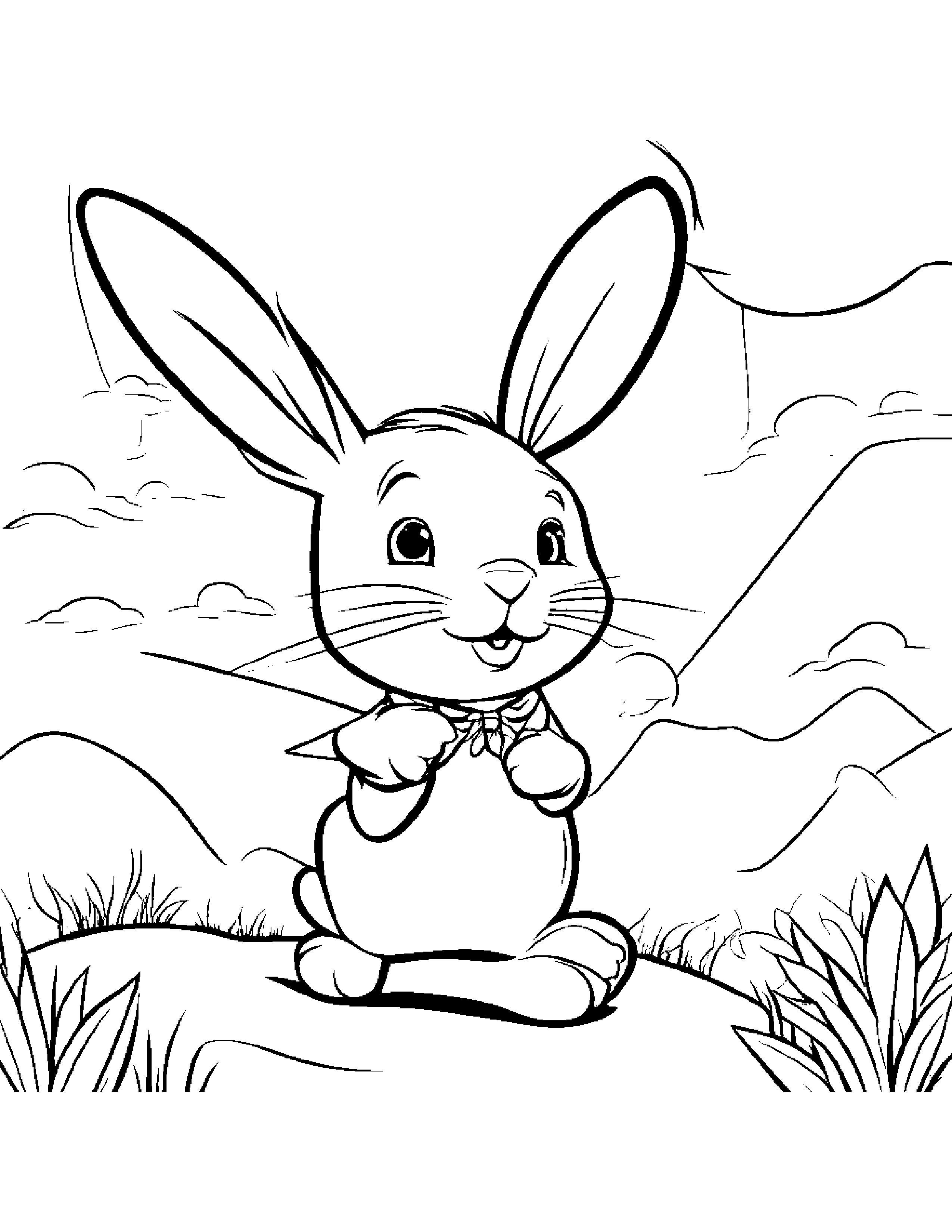 Merry Bunny Flying A Kite #4 Coloring Page (Free Printable PDF)