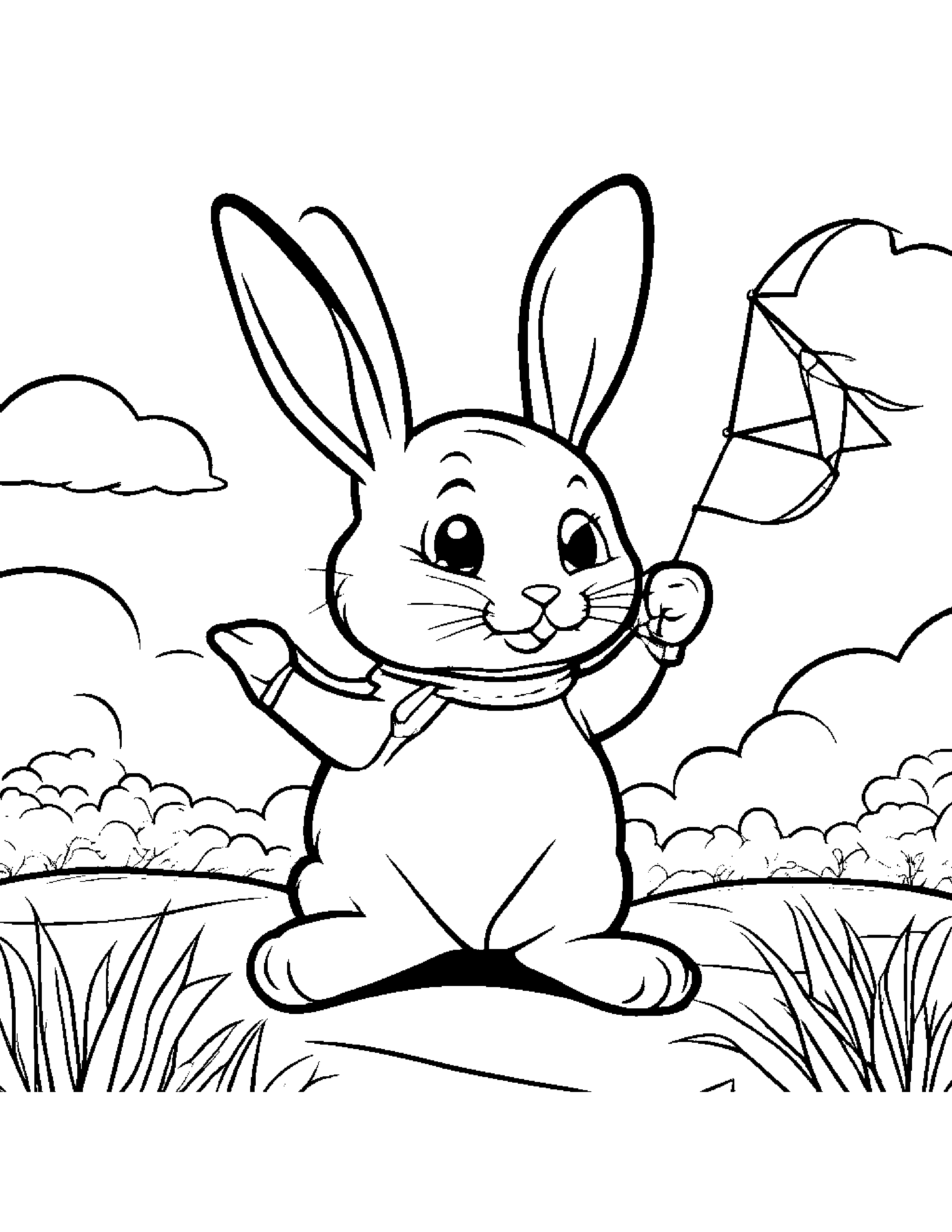 Merry Bunny Flying A Kite #5 Coloring Page (Free Printable PDF)