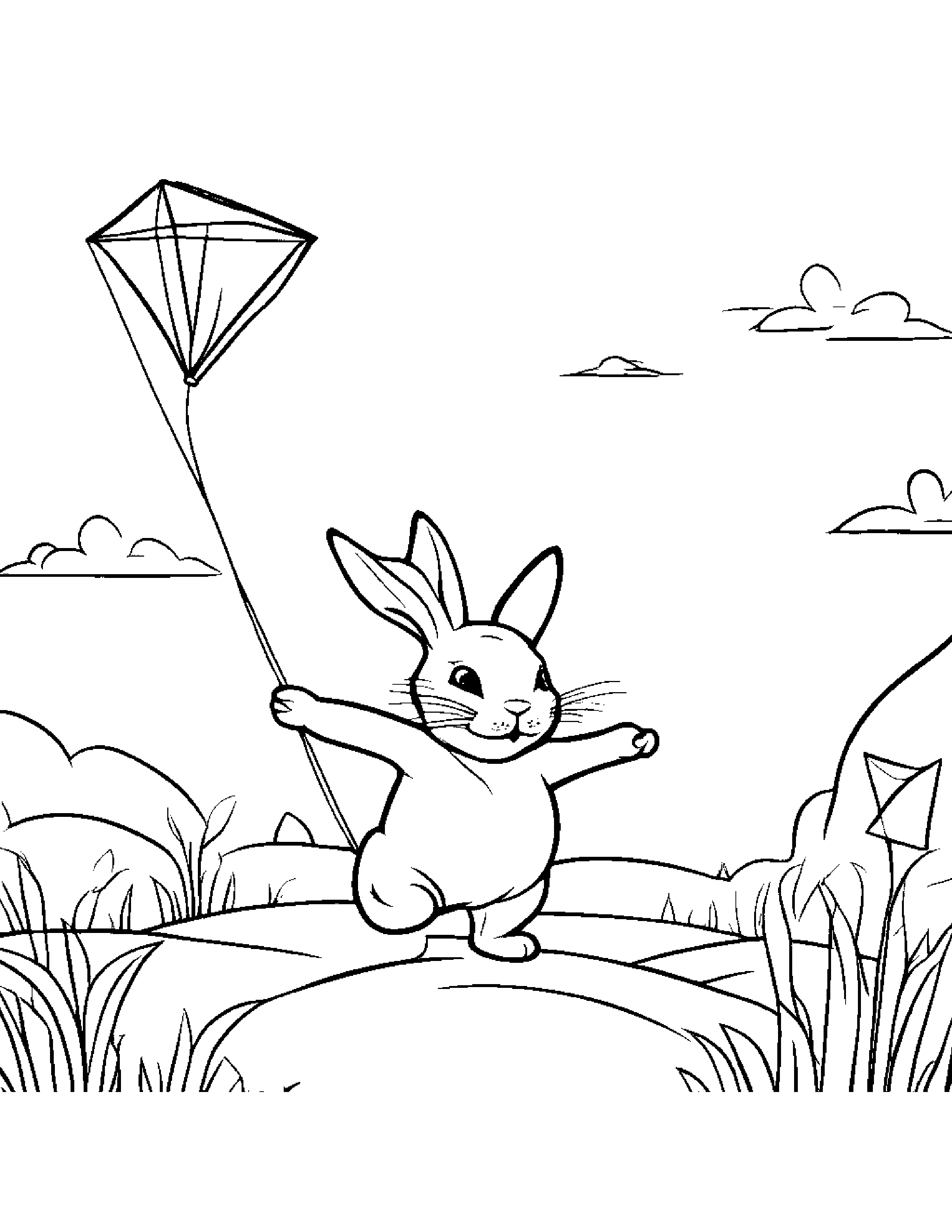 Merry Bunny Flying A Kite Coloring Page (Free Printable PDF)