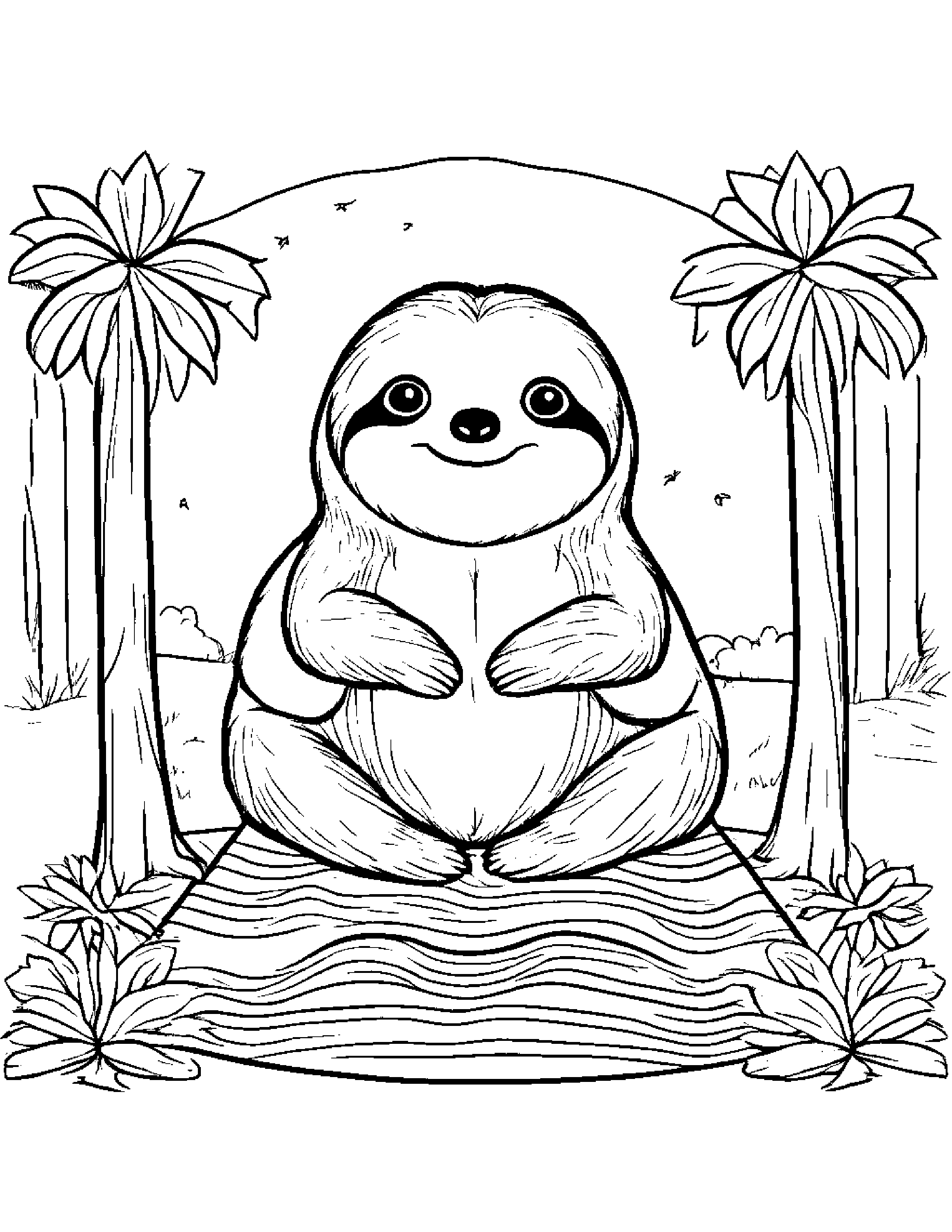 Merry Sloth On A Picnic Blanket #3 Coloring Page (Free Printable PDF)