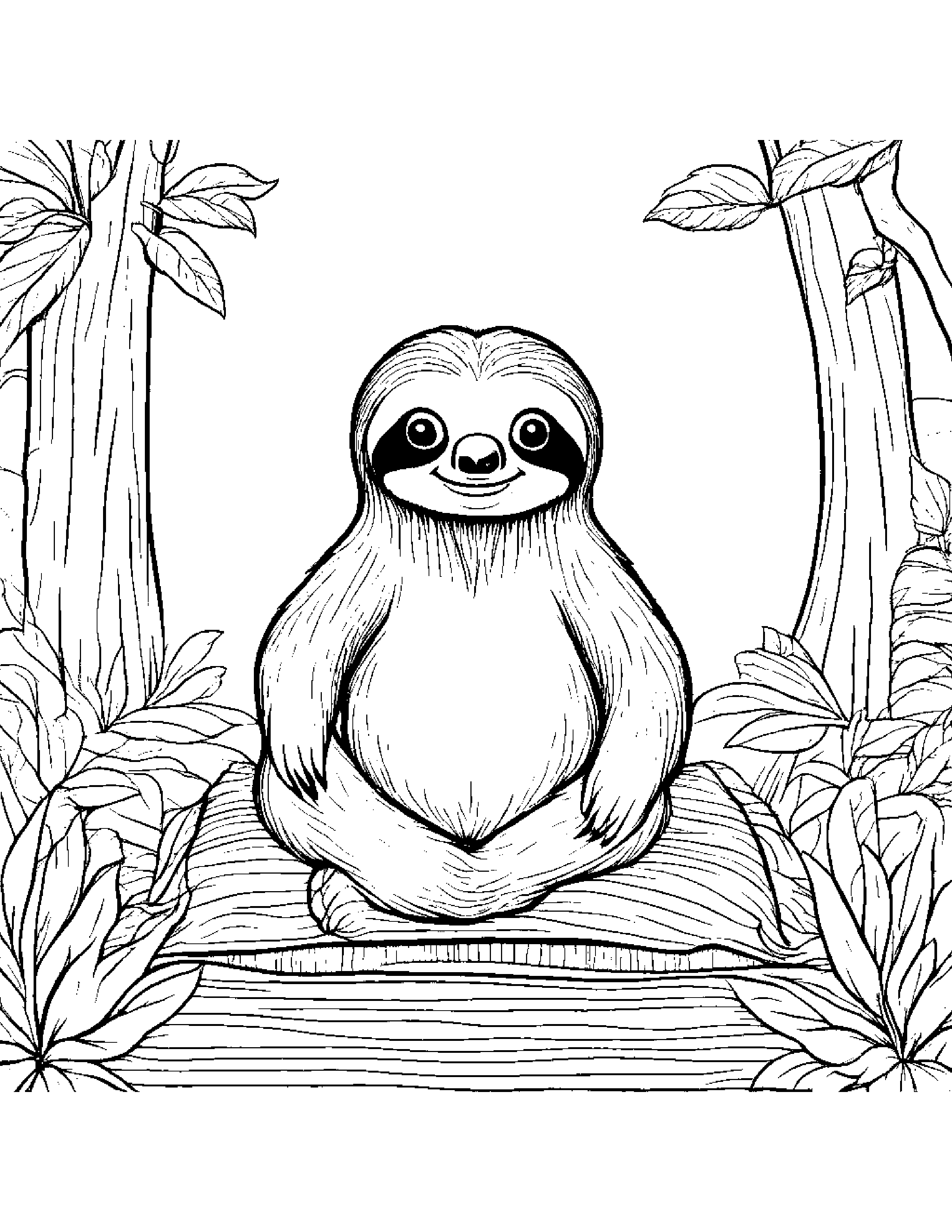 Merry Sloth On A Picnic Blanket Coloring Page (Free Printable PDF)