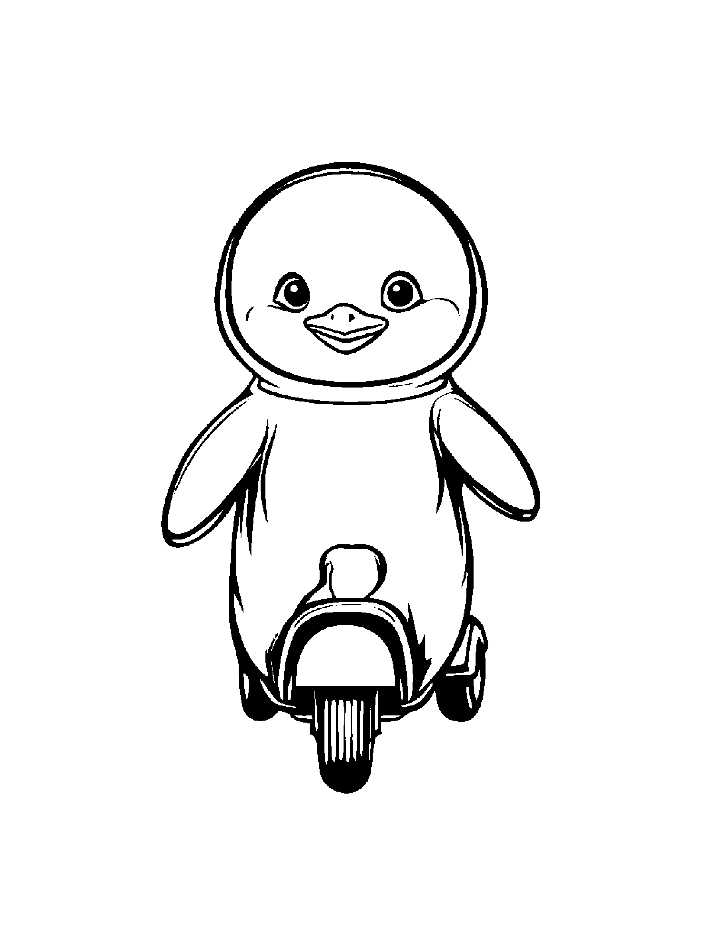 Penguin Chick Riding A Scooter #2 Coloring Page (Free Printable PDF)