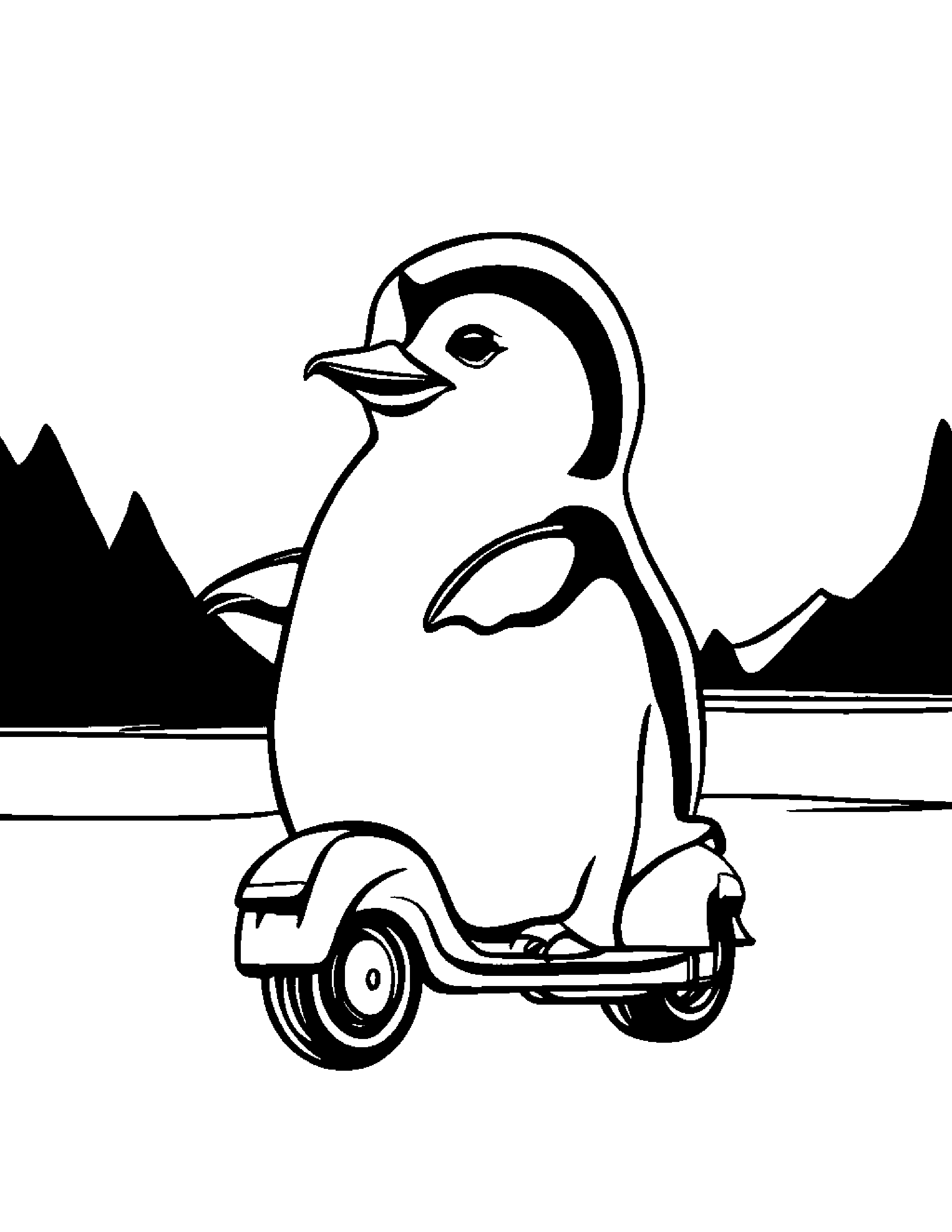 Penguin Chick Riding A Scooter #3 Coloring Page (Free Printable PDF)