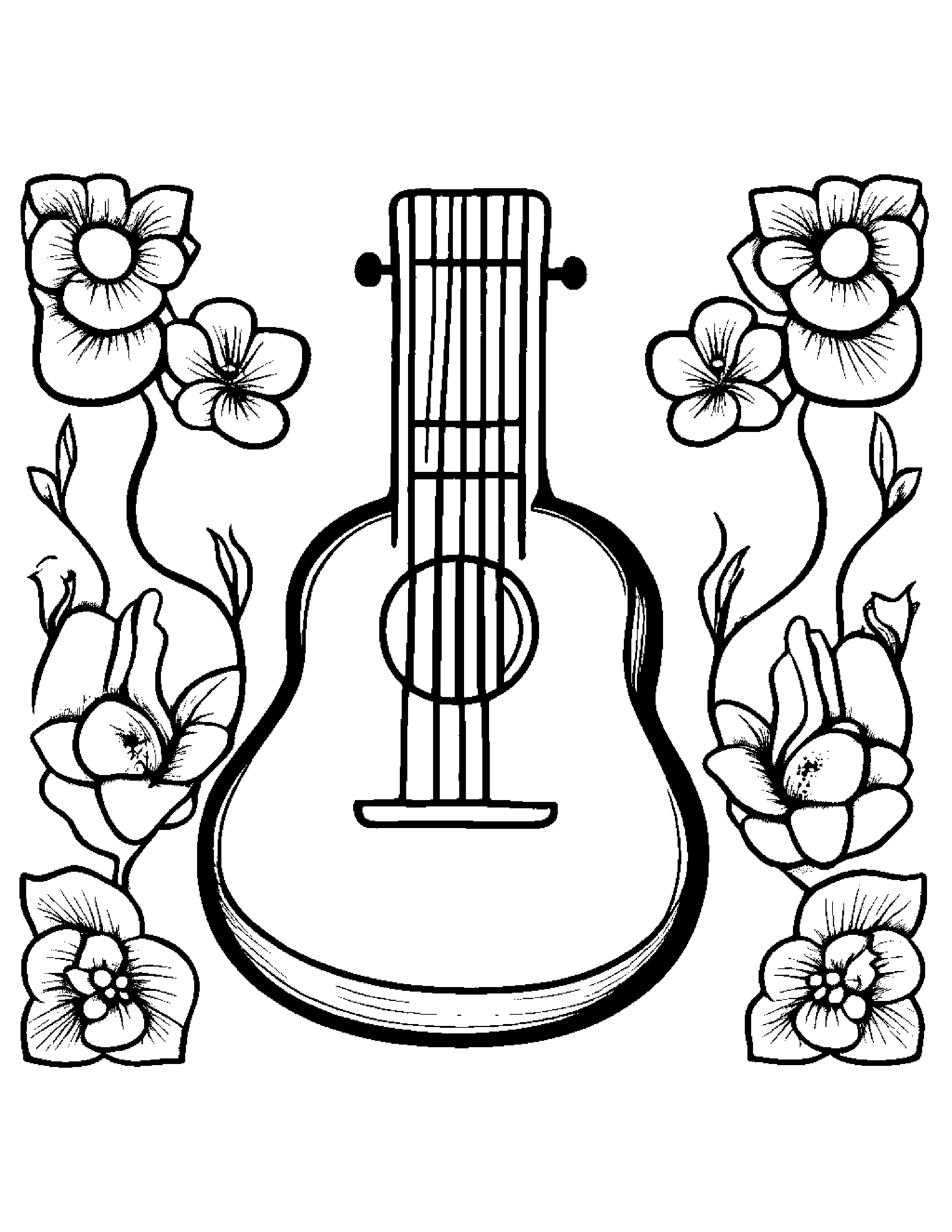 Playful Ukulele #2 Coloring Page (Free Printable PDF)