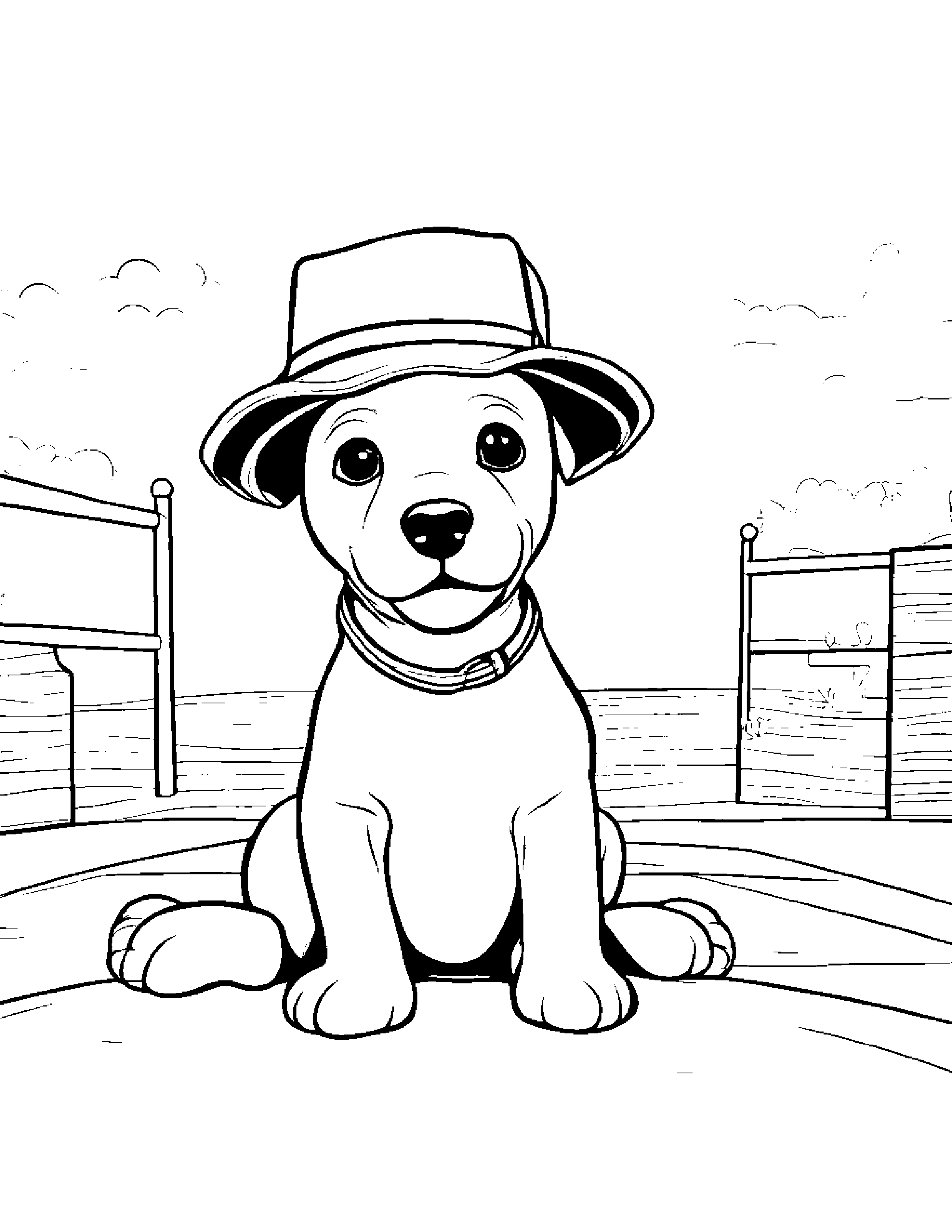 Puppy With A Cute Hat At The Playground #2 Coloring Page (Free Printable PDF)