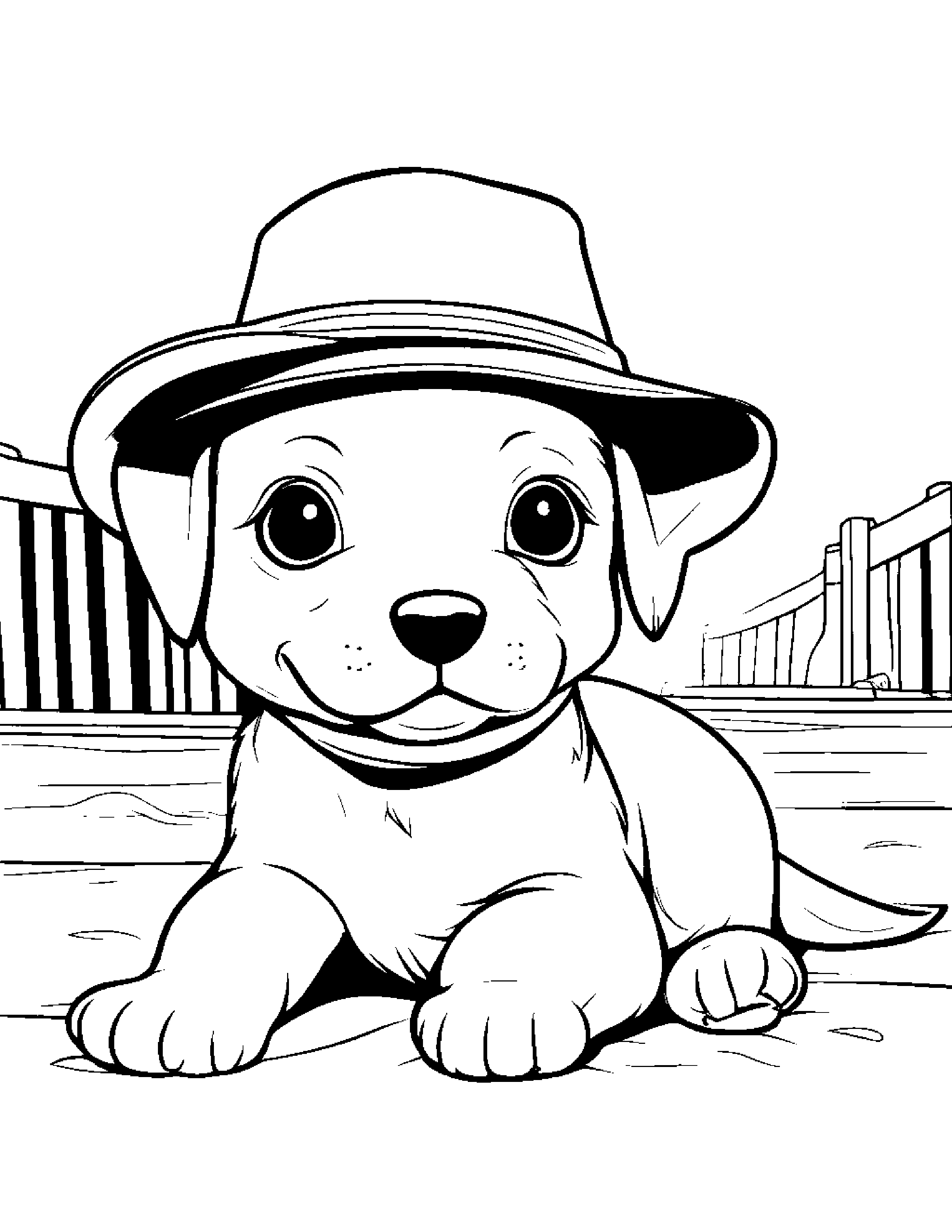 Puppy With A Cute Hat At The Playground #3 Coloring Page (Free Printable PDF)