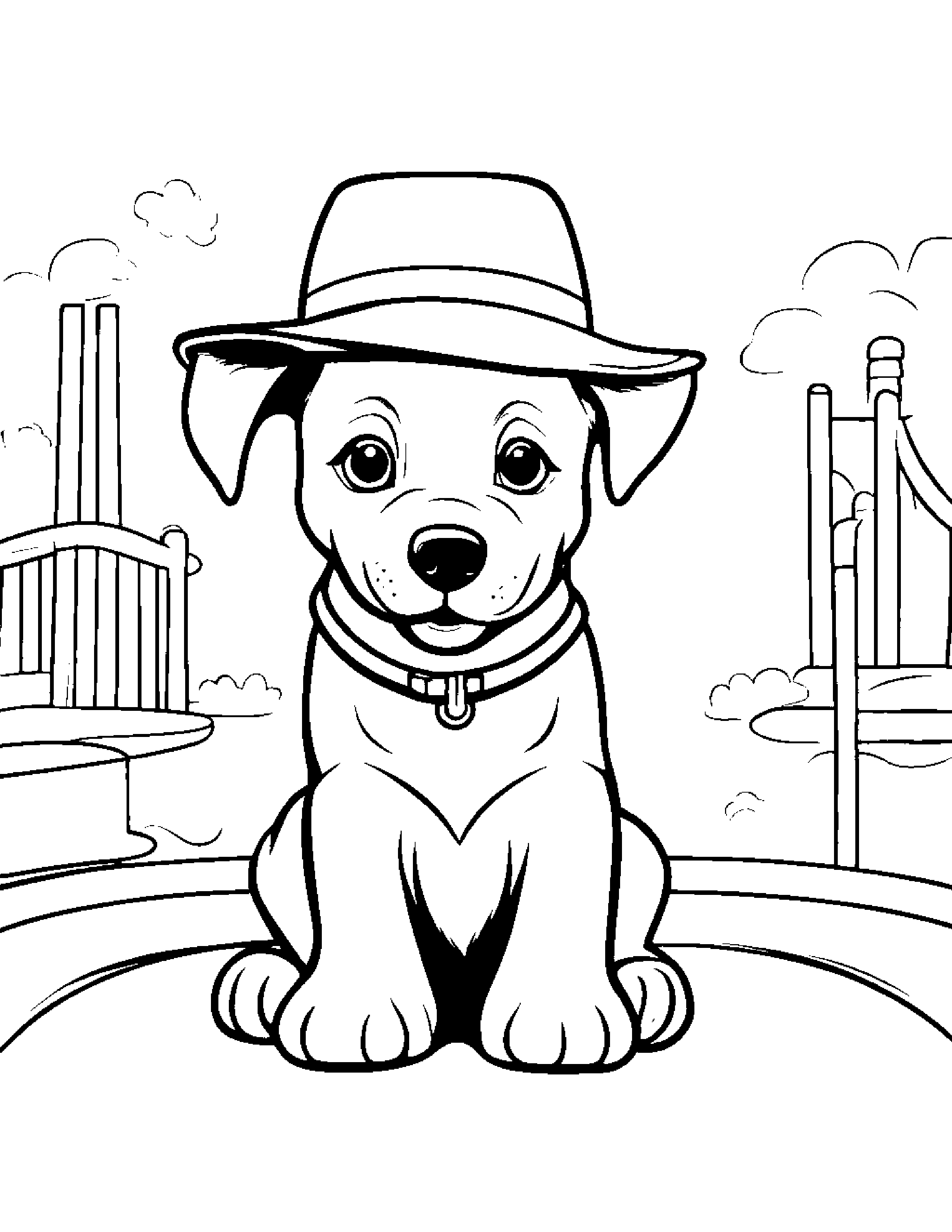 Puppy With A Cute Hat At The Playground Coloring Page (Free Printable PDF)
