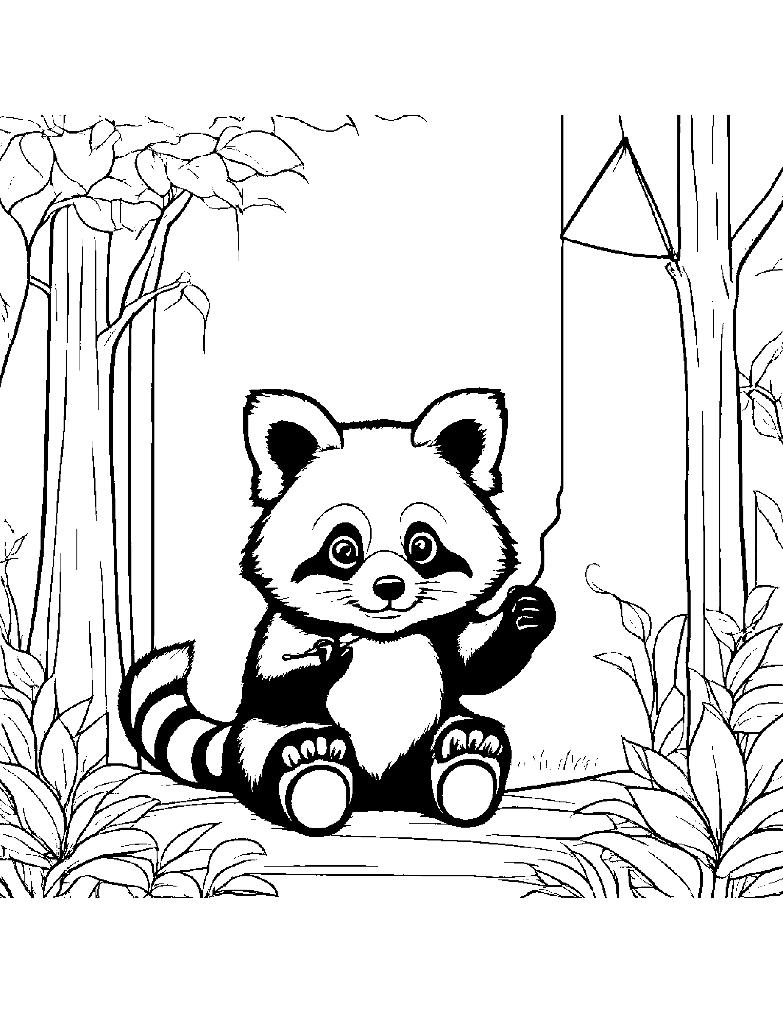Red Panda Flying A Kite By A Reading Nook #3 Coloring Page (Free Printable PDF)
