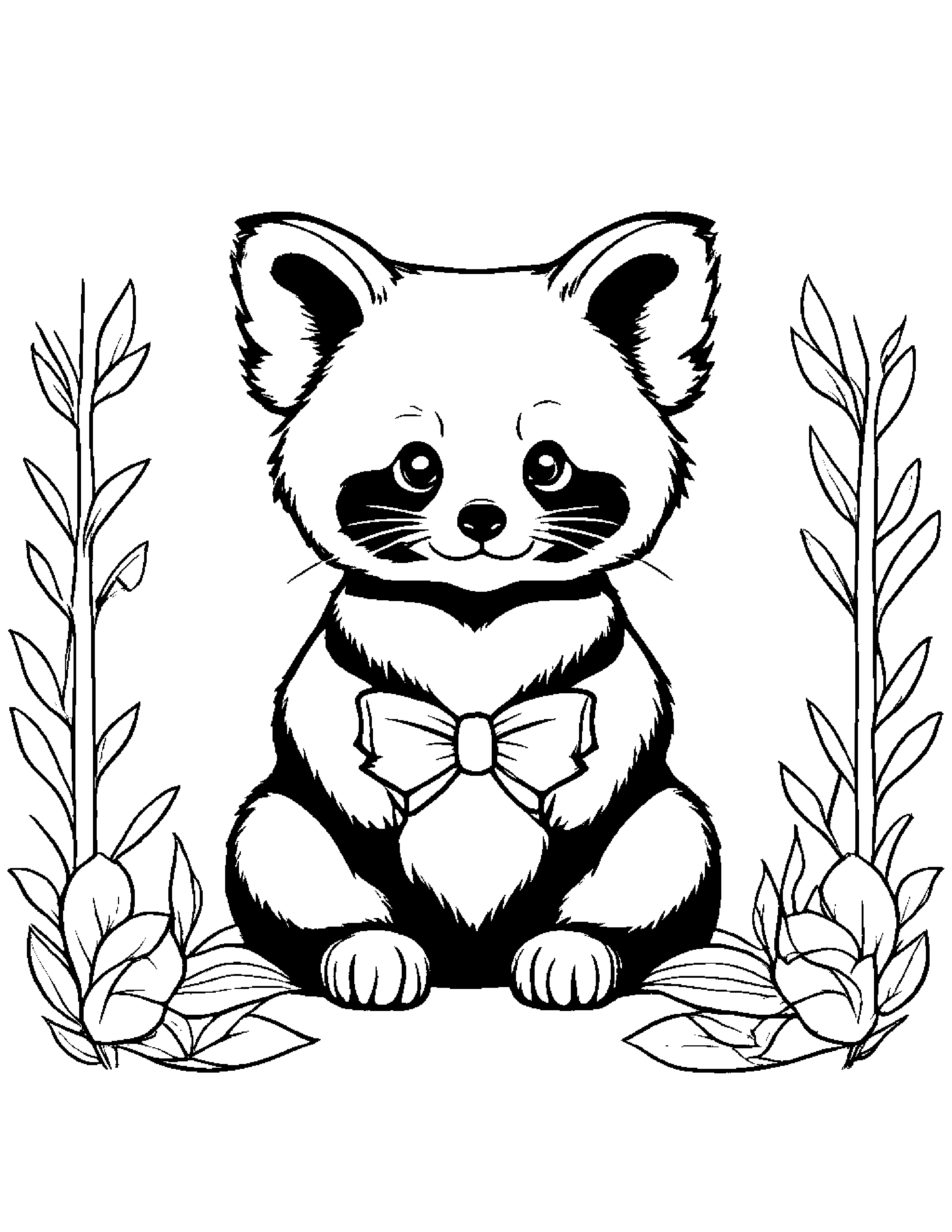 Red Panda With A Tiny Bow Coloring Page (Free Printable PDF)