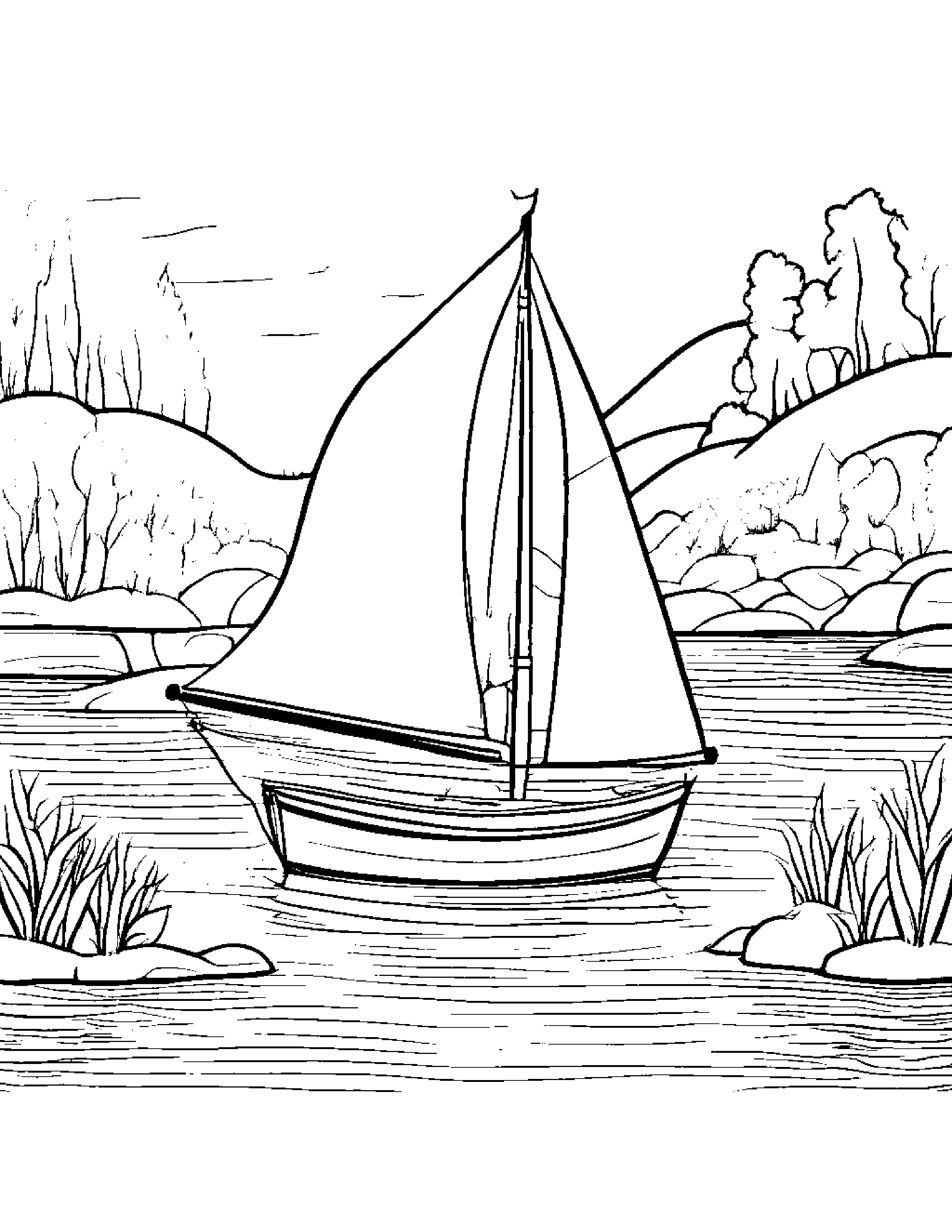 Sailboat Toy Sharing Near A Gentle Stream #3 Coloring Page (Free Printable PDF)