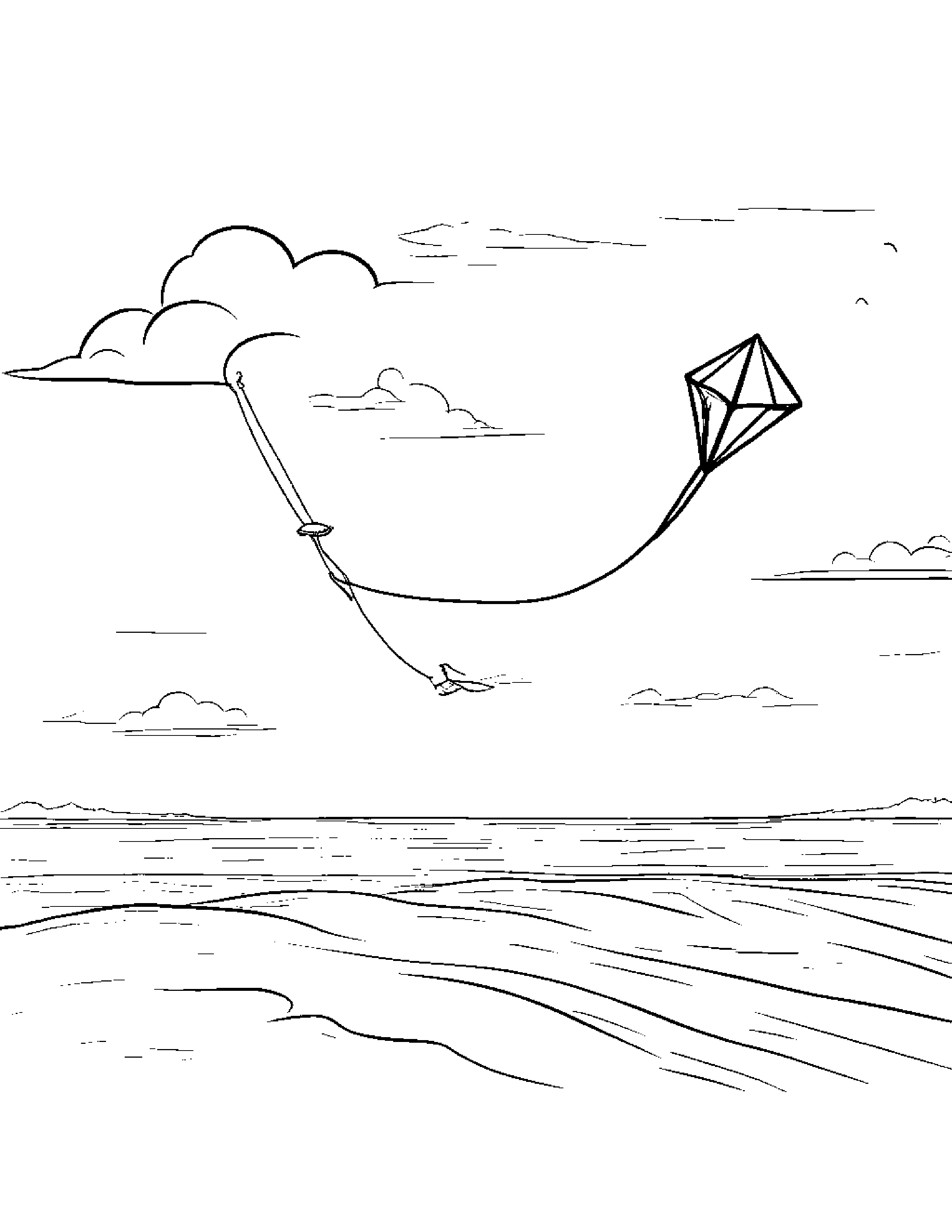 Sand Bucket Flying A Kite Coloring Page (Free Printable PDF)
