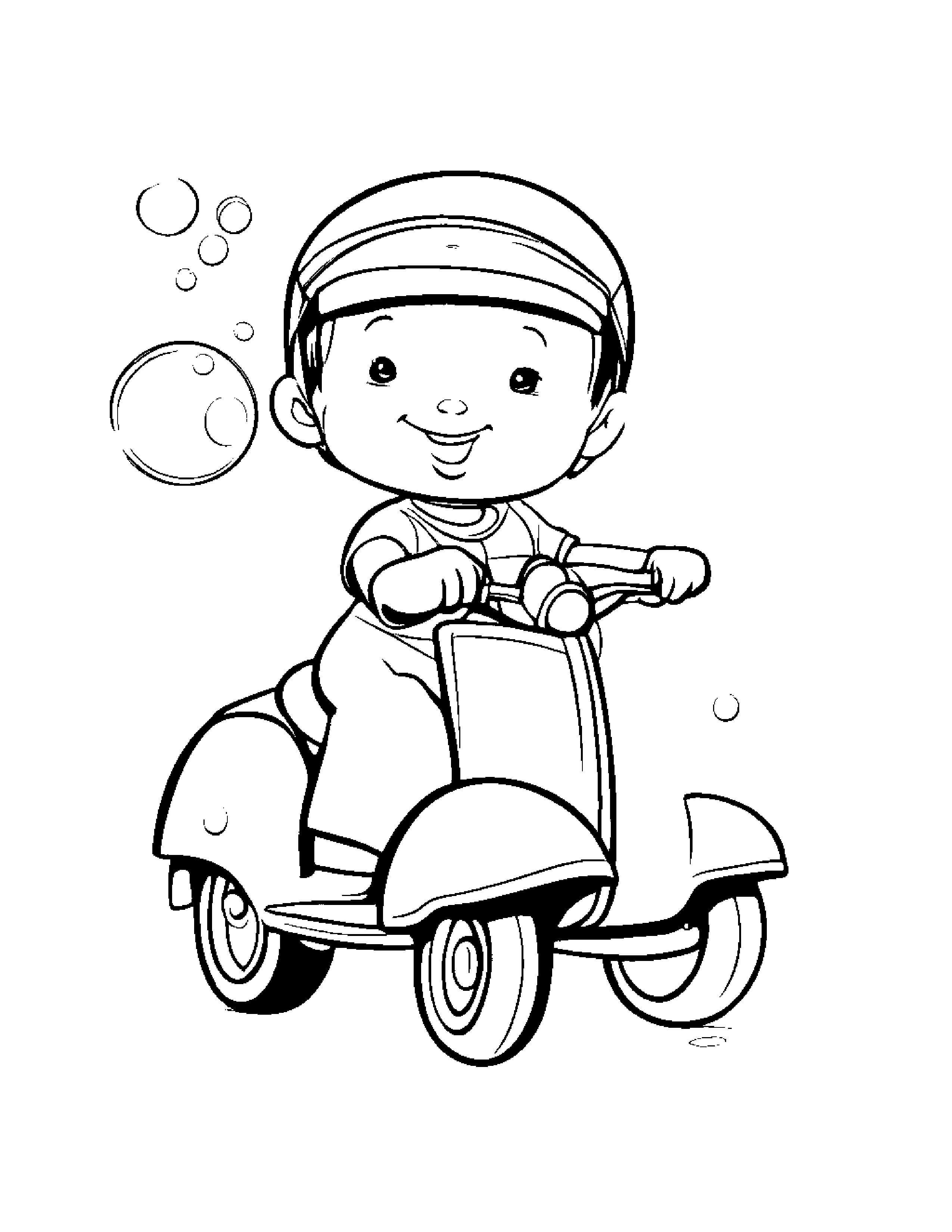 Scooter Blowing Bubbles Coloring Page (Free Printable PDF)