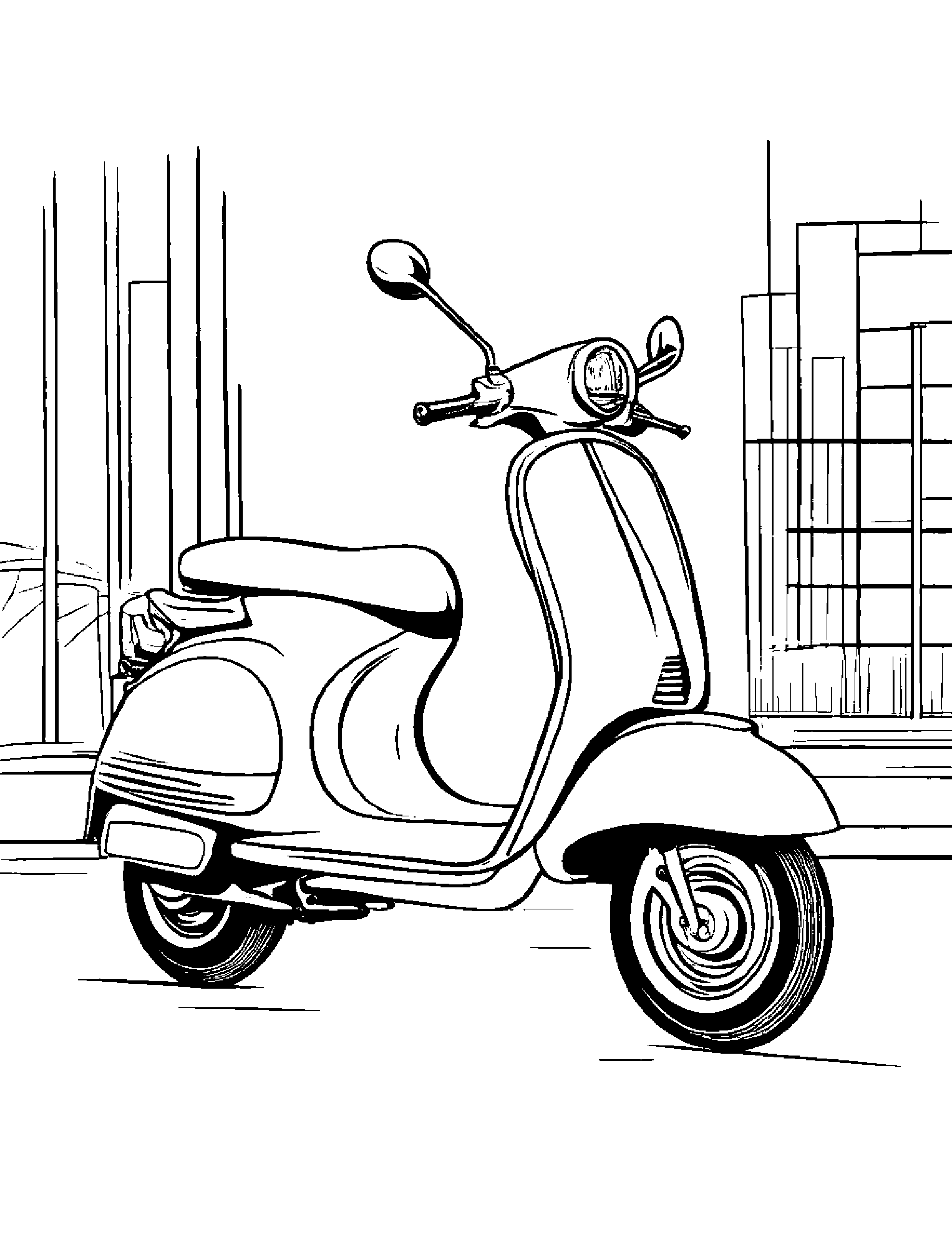 Scooter Sharing #3 Coloring Page (Free Printable PDF)